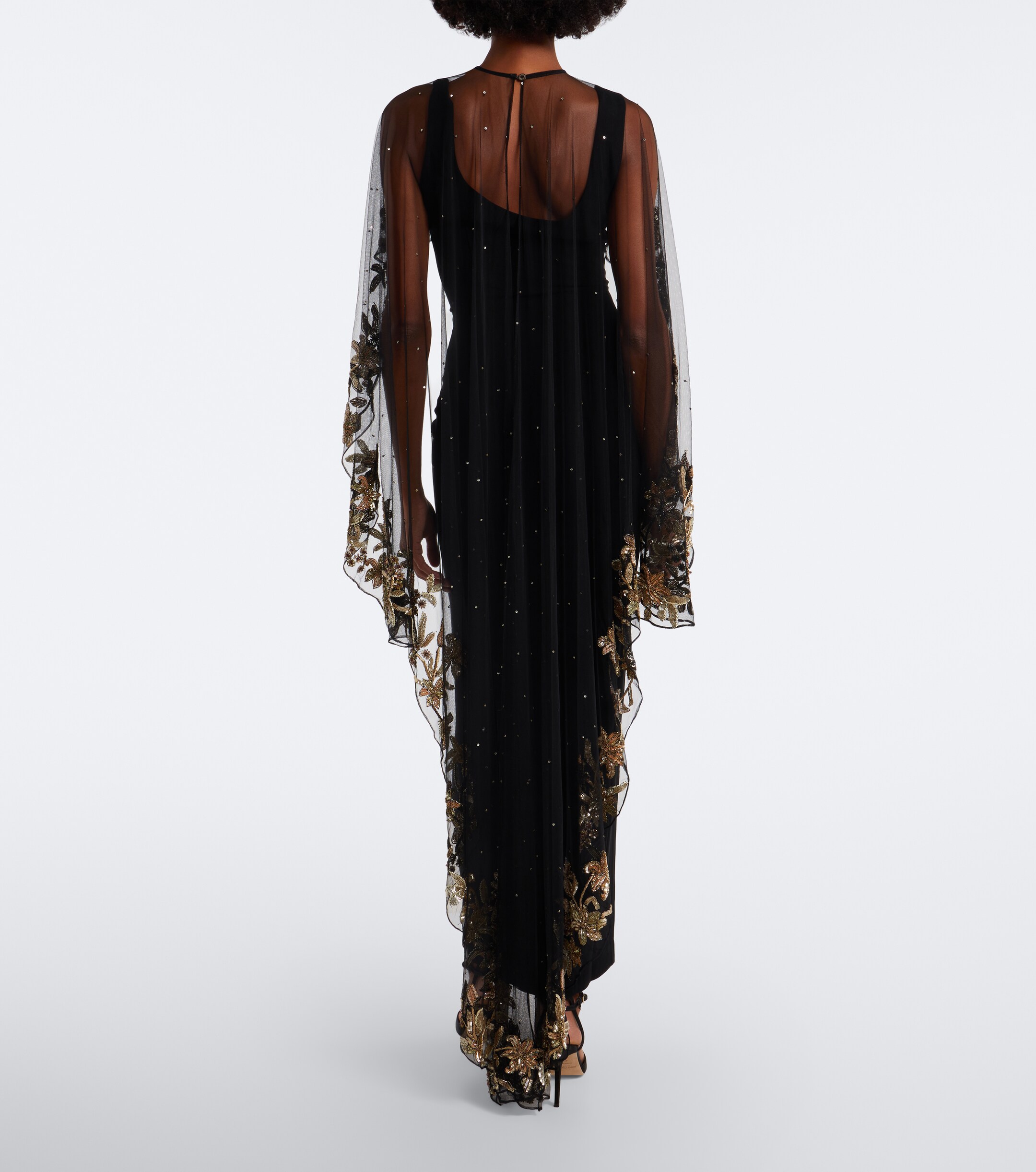LA FUORI Là Fuori Floral sequined caped gown