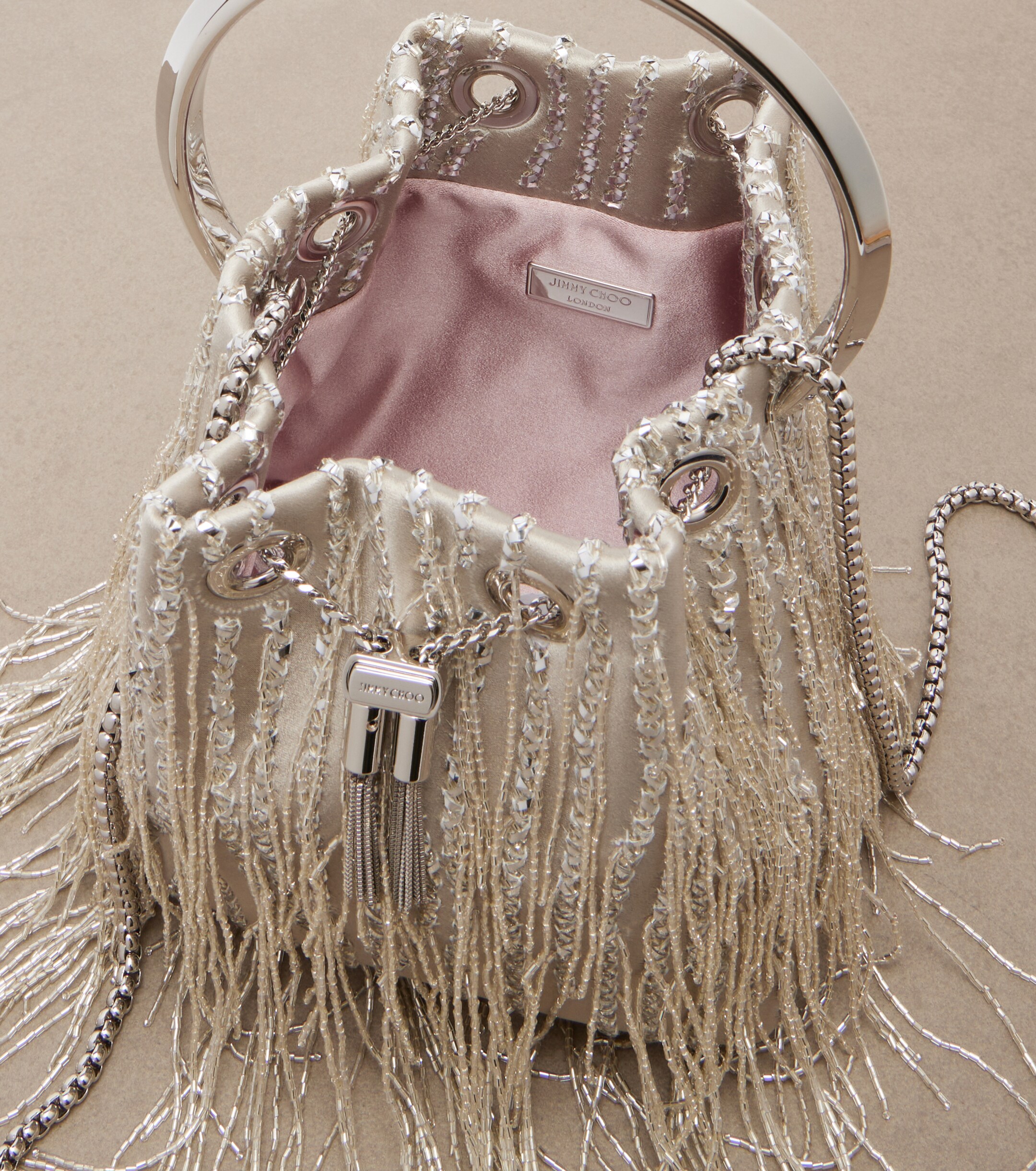 JIMMY CHOO Bon Bon embellished satin bucket bag