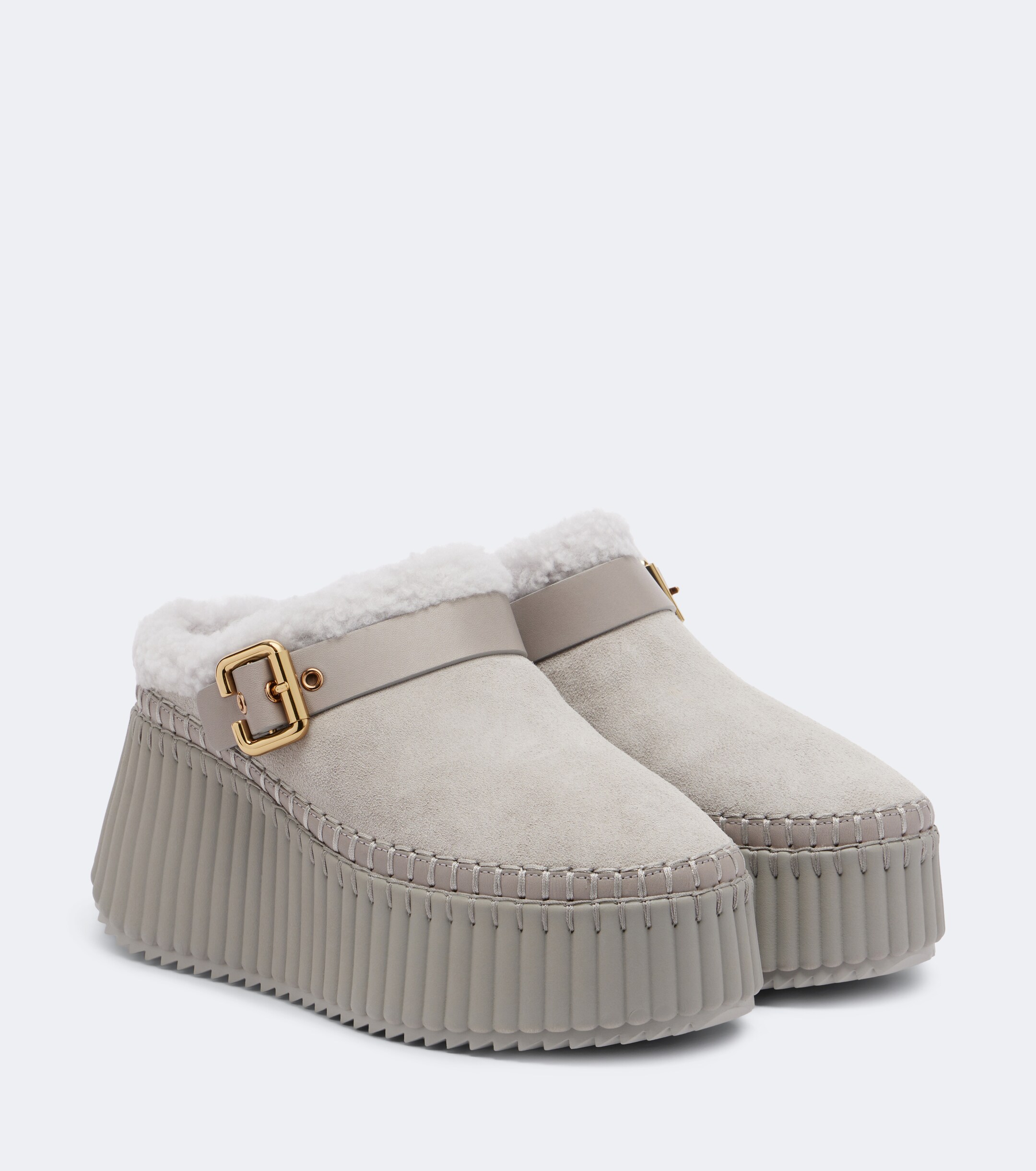 Chloé Chloé Nama shearling-lined suede platform mules