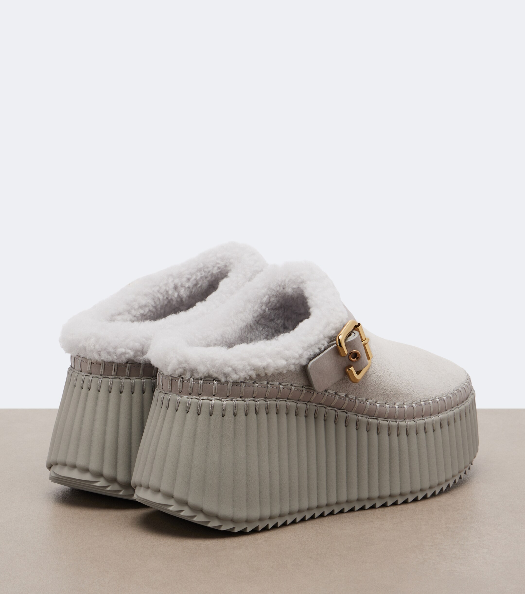 Chloé Chloé Nama shearling-lined suede platform mules