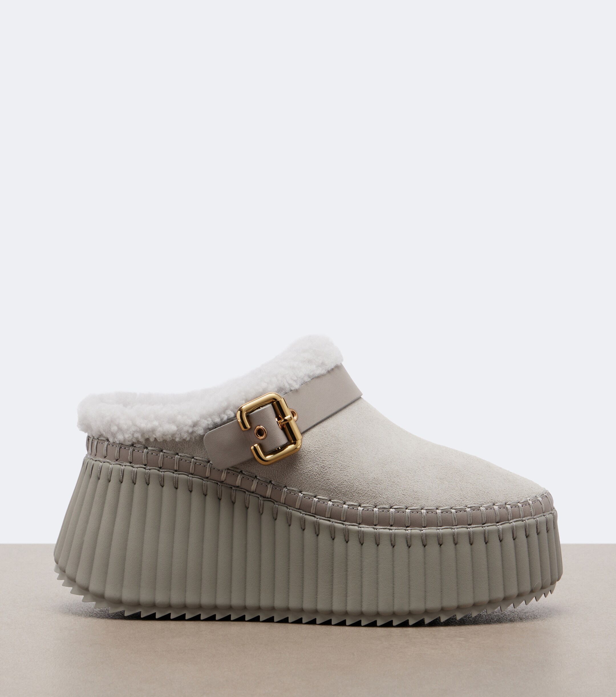 Chloé Chloé Nama shearling-lined suede platform mules