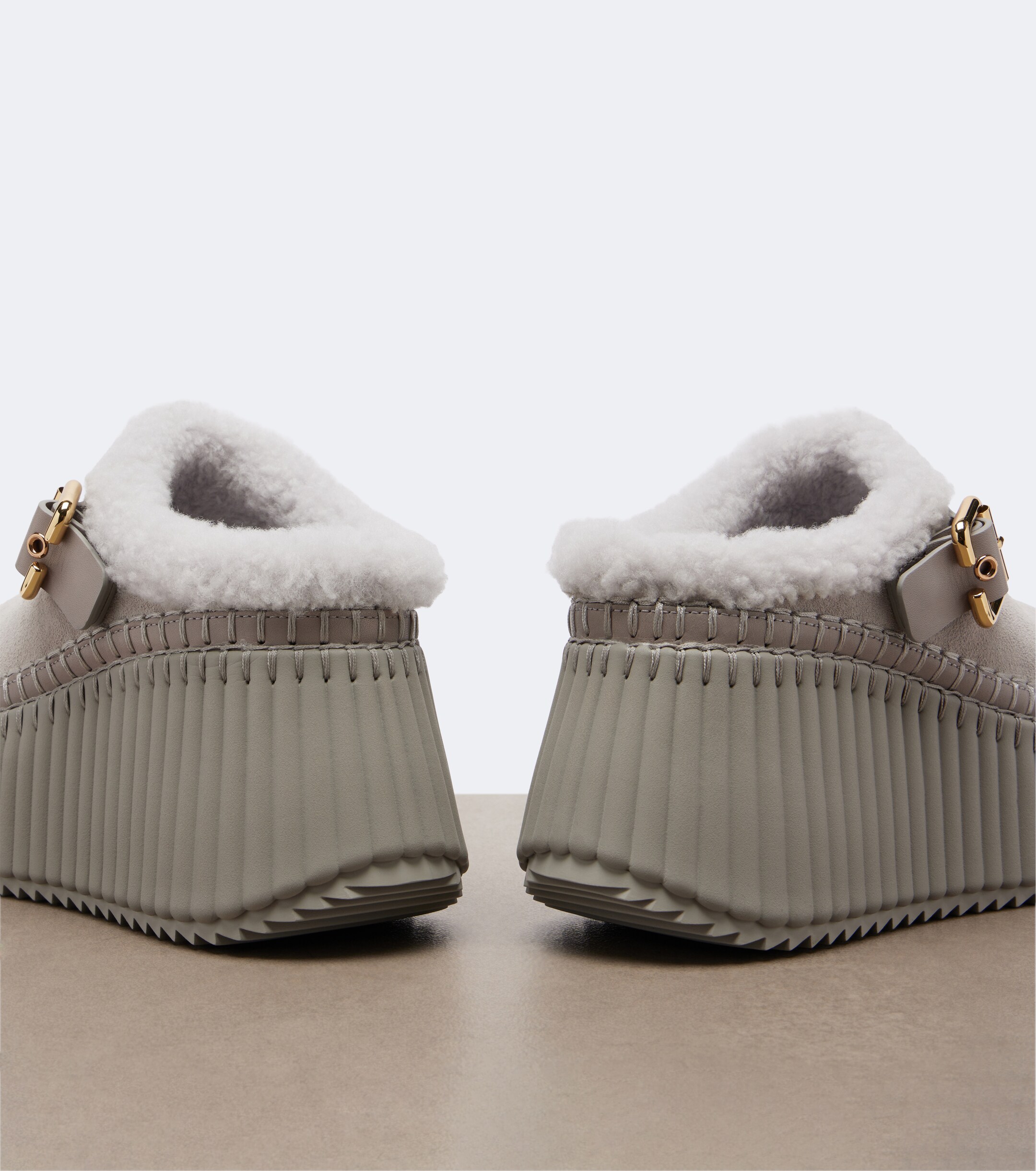 Chloé Chloé Nama shearling-lined suede platform mules