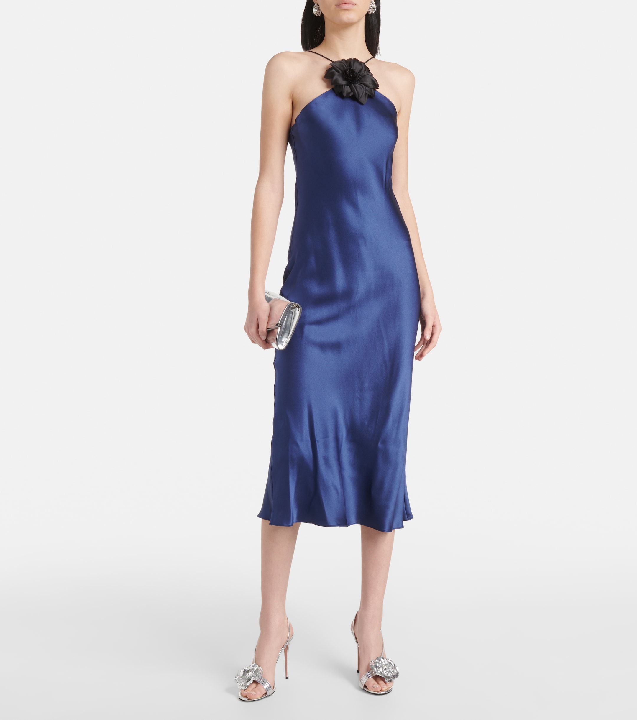 Rodarte Floral-appliqué silk midi dress