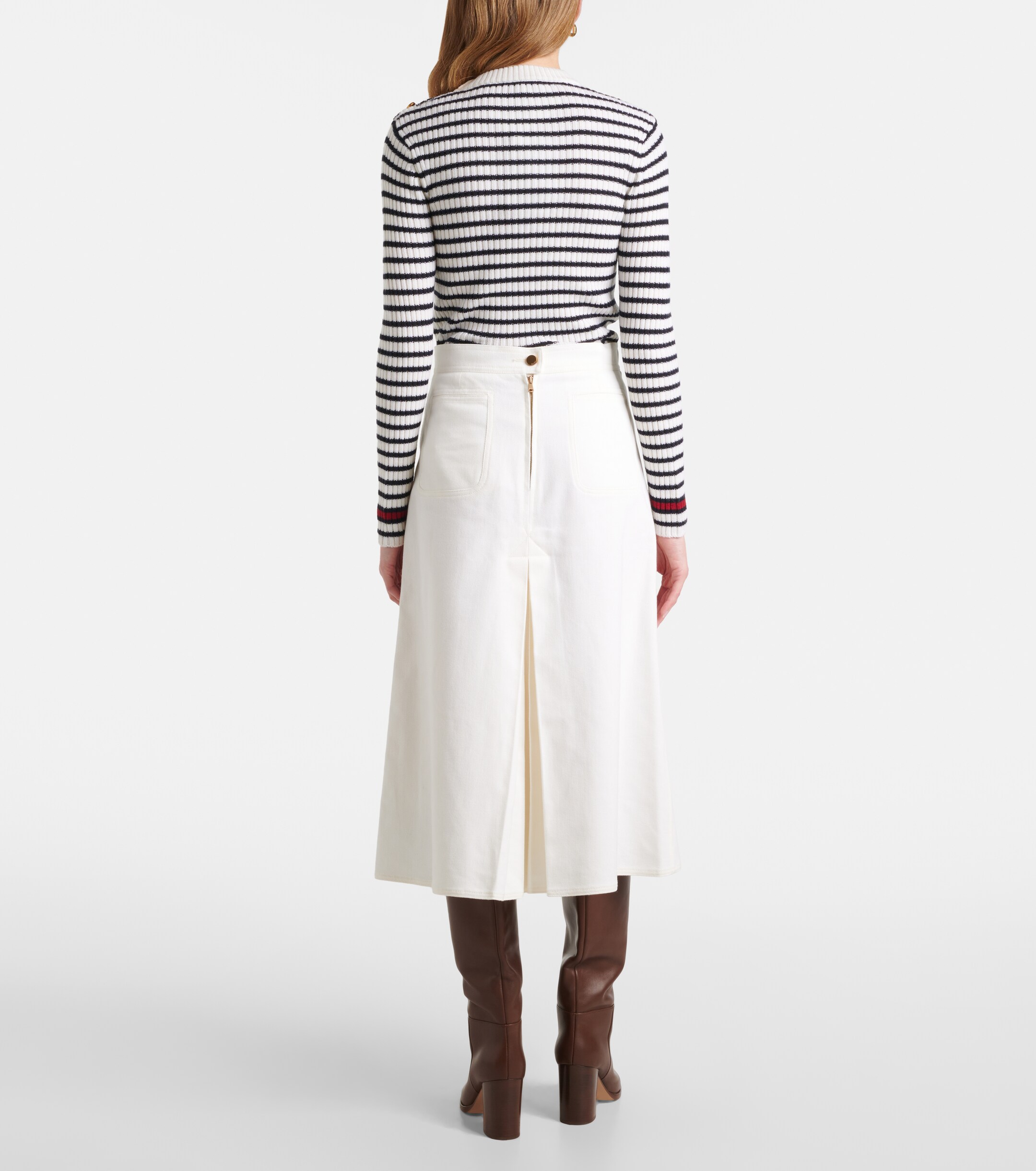 Max Mara Renoir pleated cotton midi skirt thumbnail