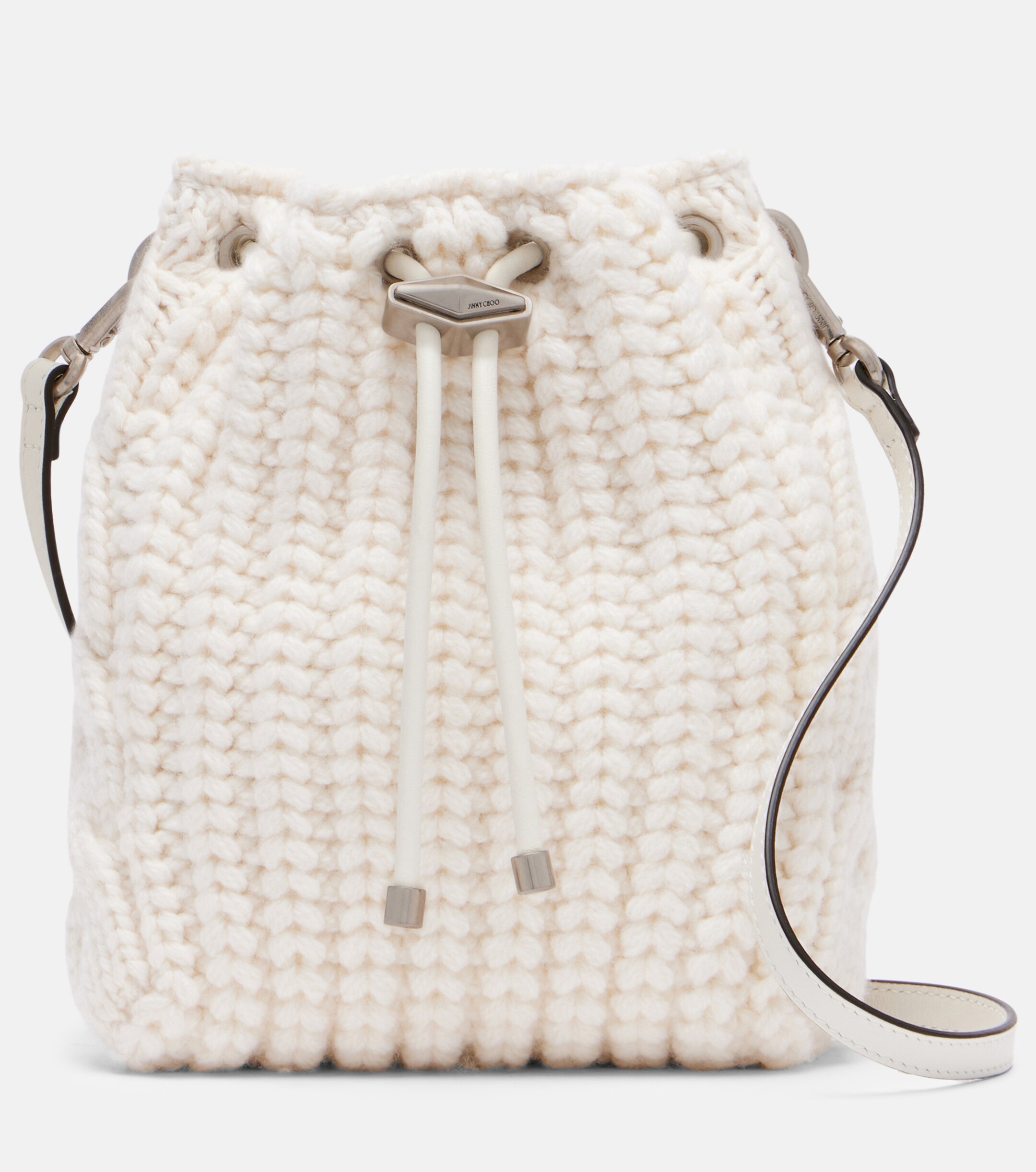 JIMMY CHOO Cinch Mini cable-knit bucket bag