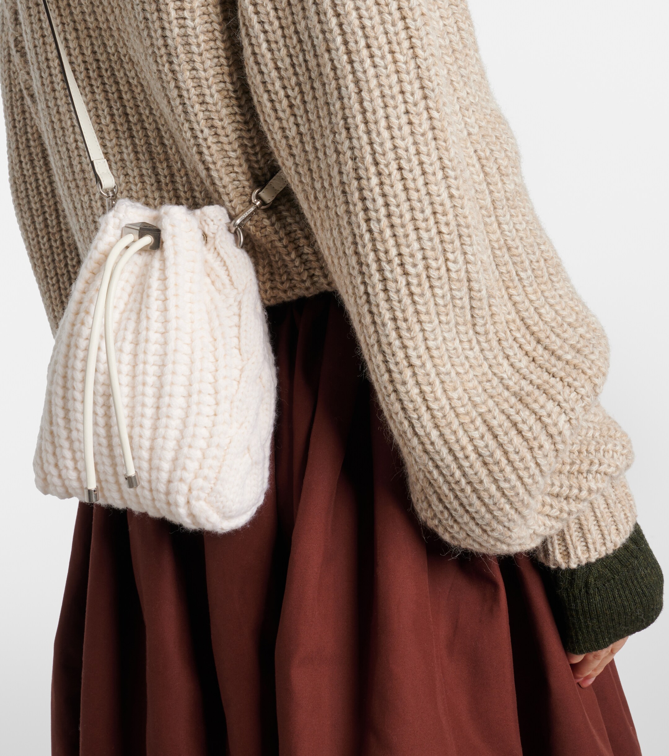 JIMMY CHOO Cinch Mini cable-knit bucket bag