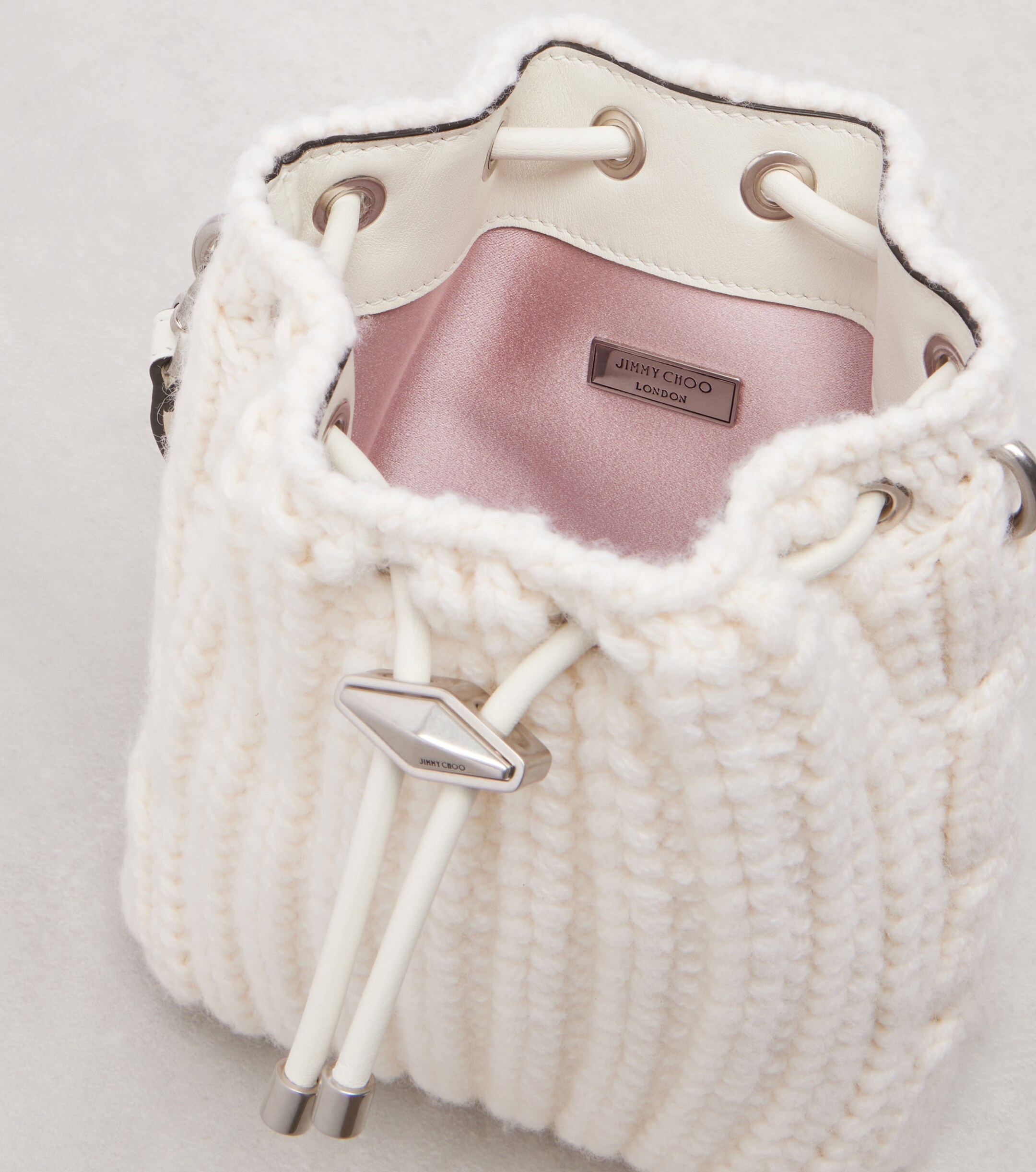 JIMMY CHOO Cinch Mini cable-knit bucket bag