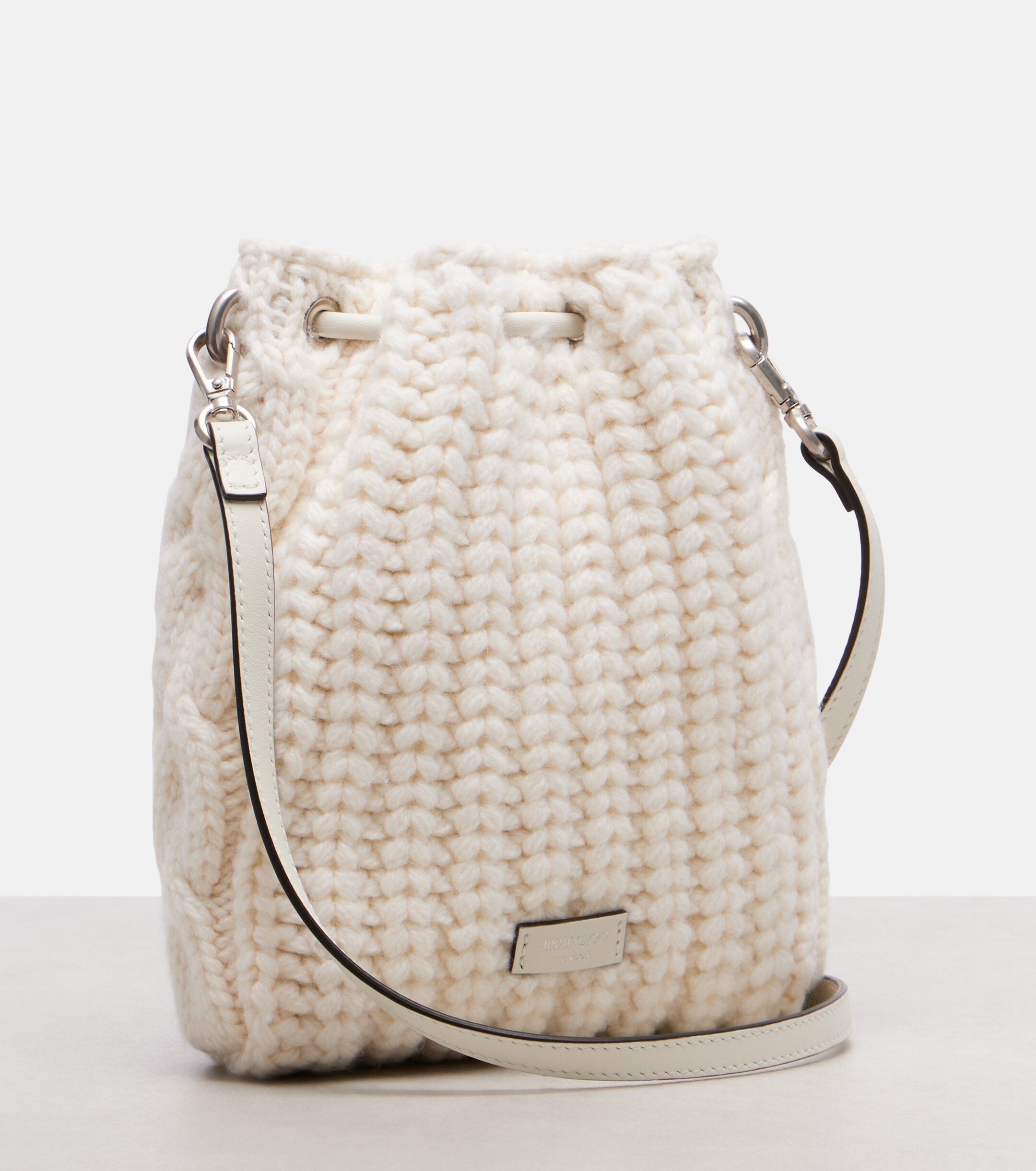 JIMMY CHOO Cinch Mini cable-knit bucket bag