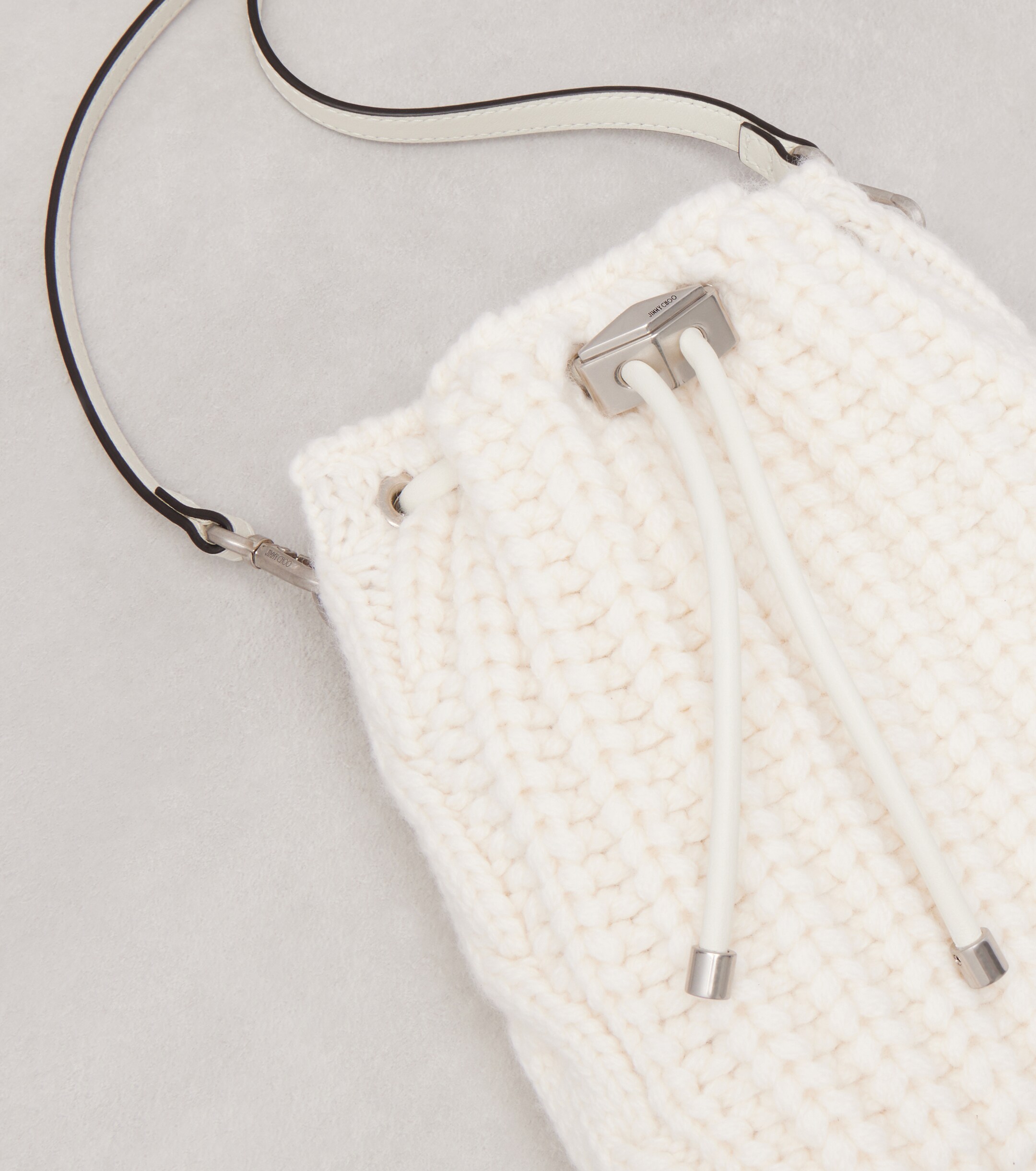 JIMMY CHOO Cinch Mini cable-knit bucket bag