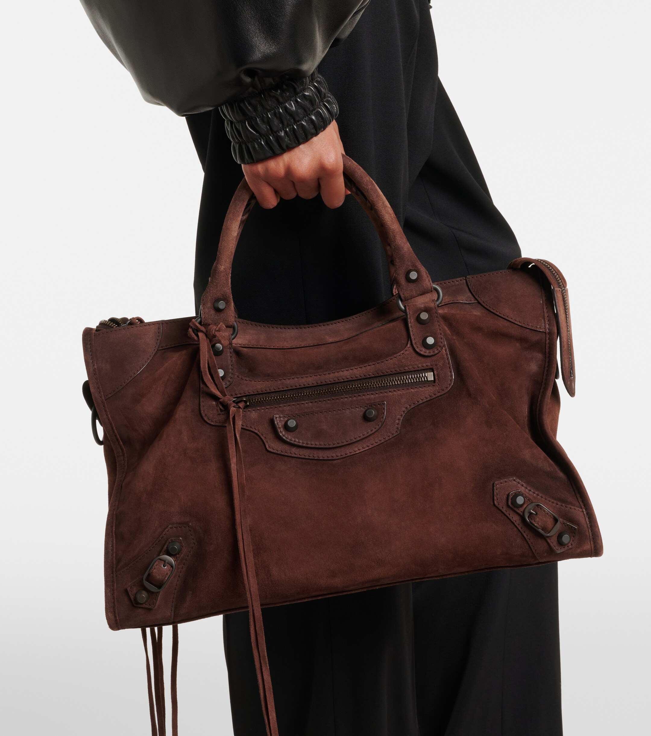 Balenciaga Le City Medium suede top-handle bag