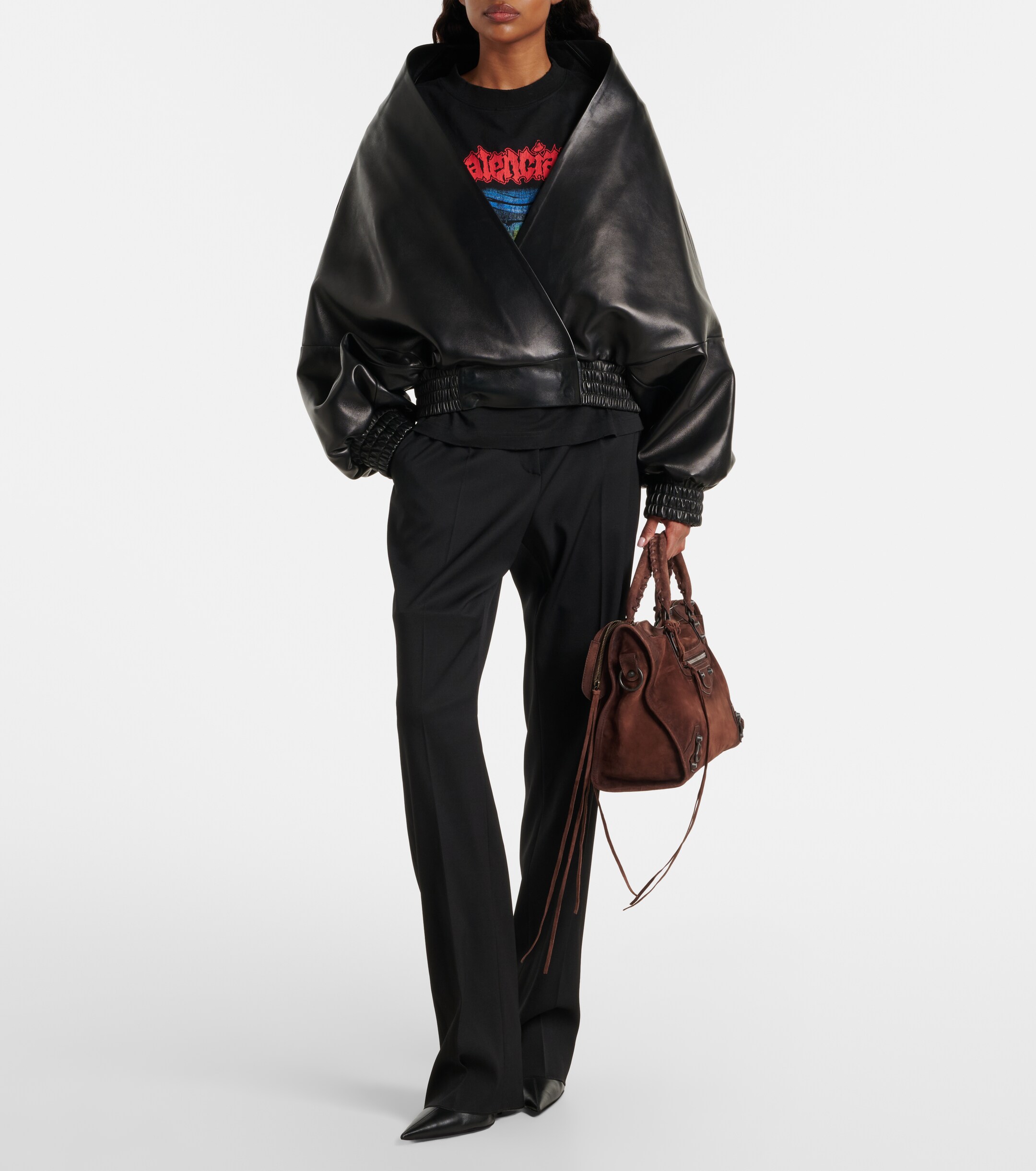 Balenciaga Le City Medium suede top-handle bag