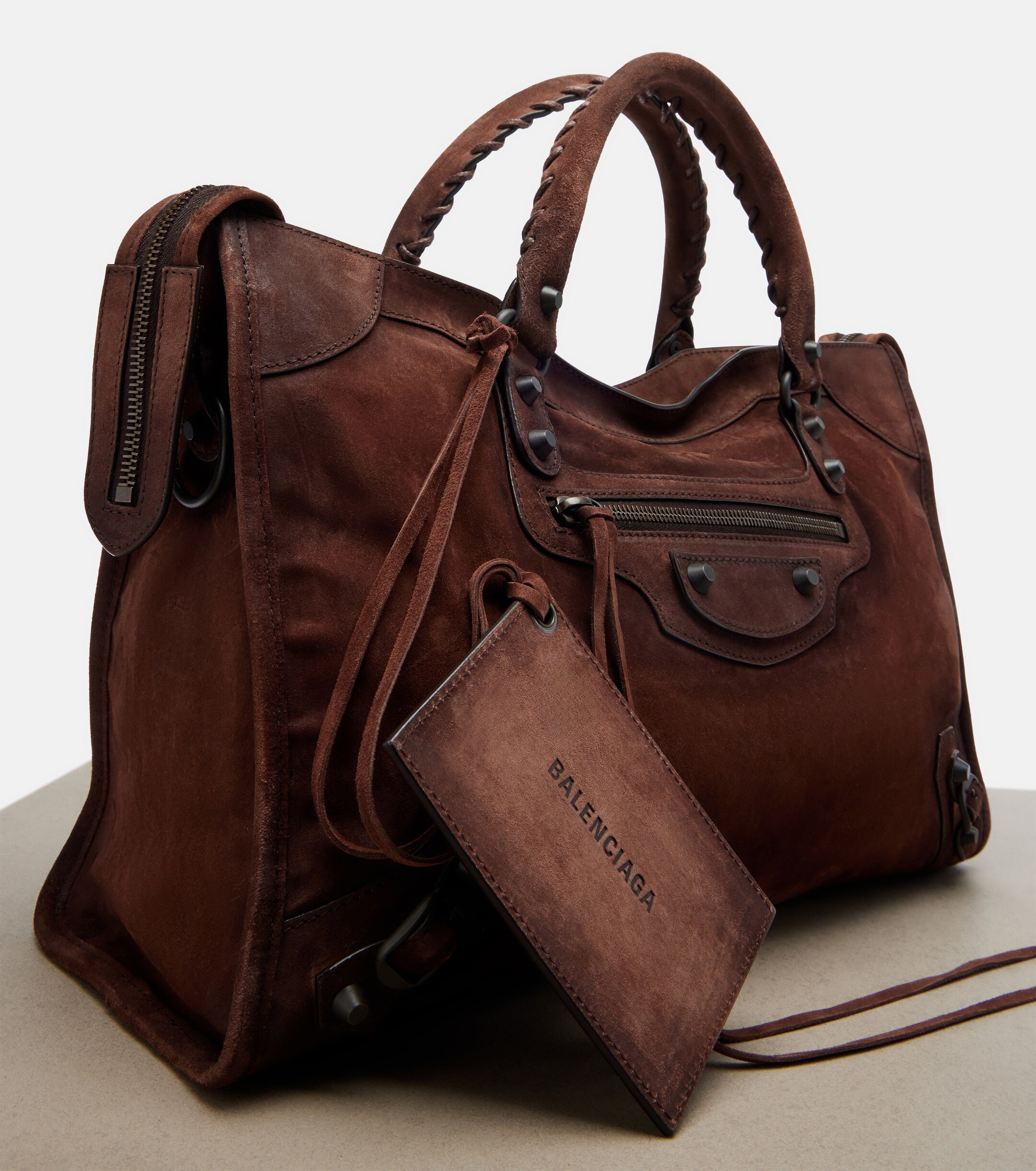 Balenciaga Le City Medium suede top-handle bag