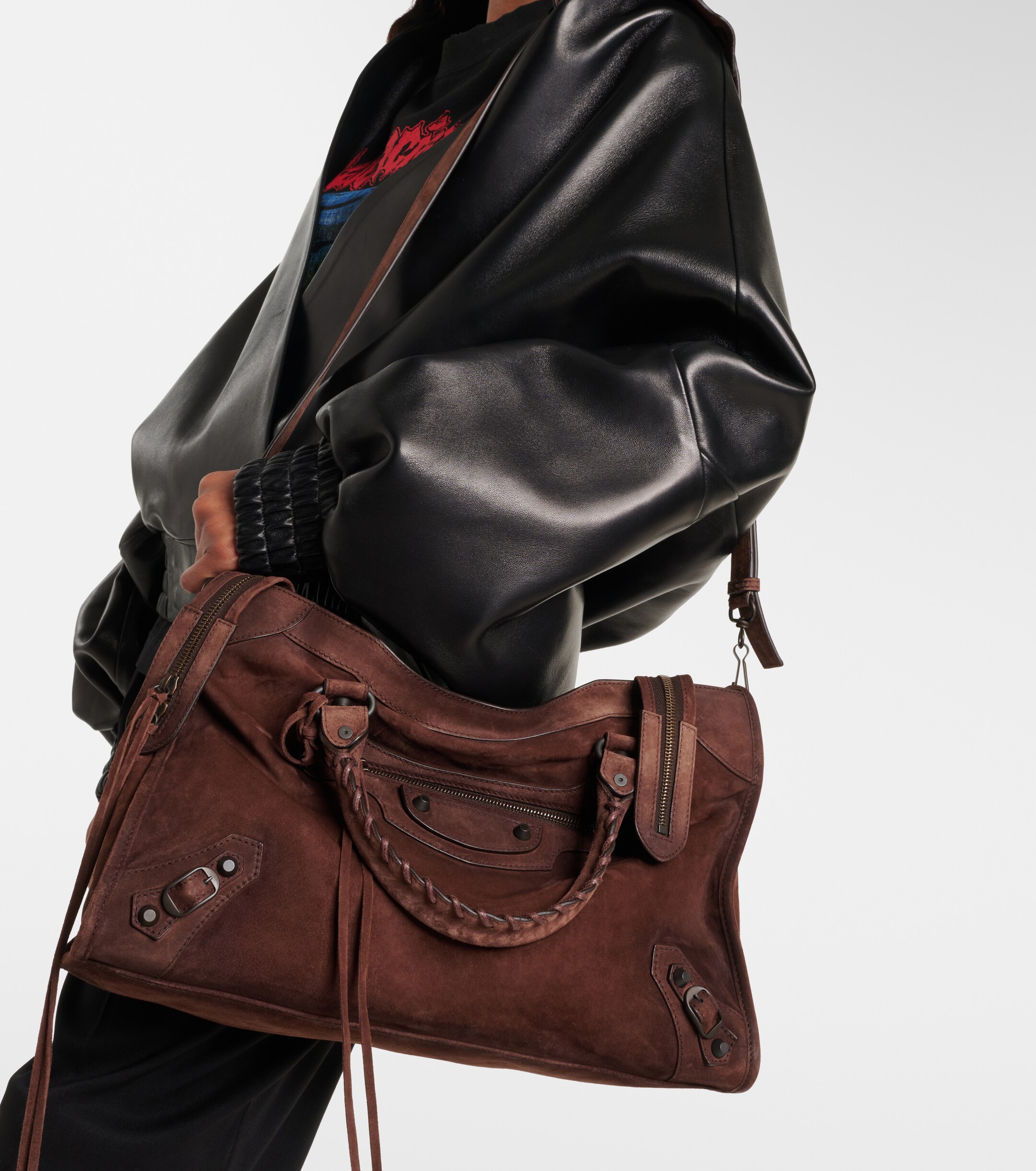 Balenciaga Le City Medium suede top-handle bag