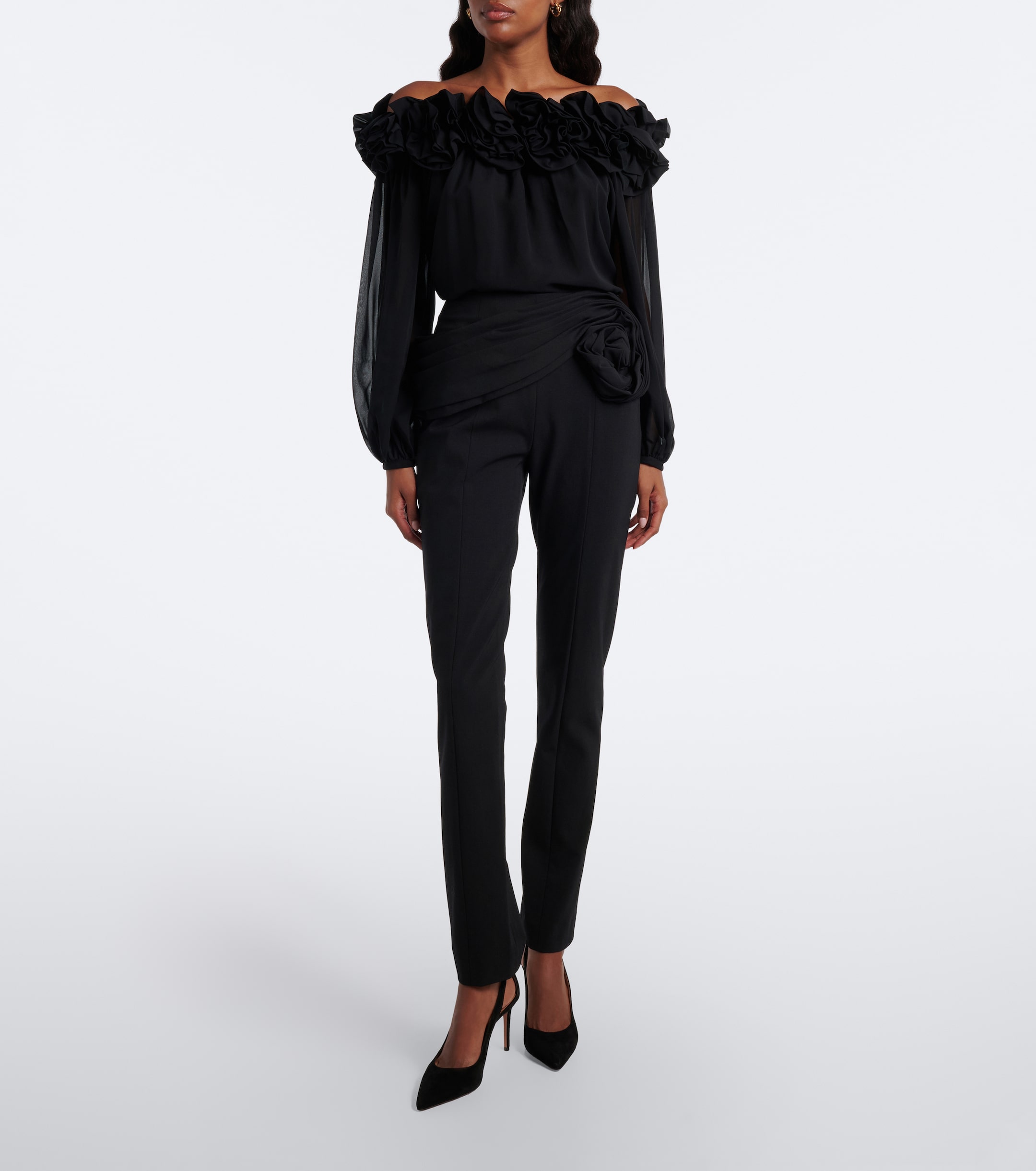 Carolina Herrera Carolina Herrera Floral-appliqué wool-blend leggings