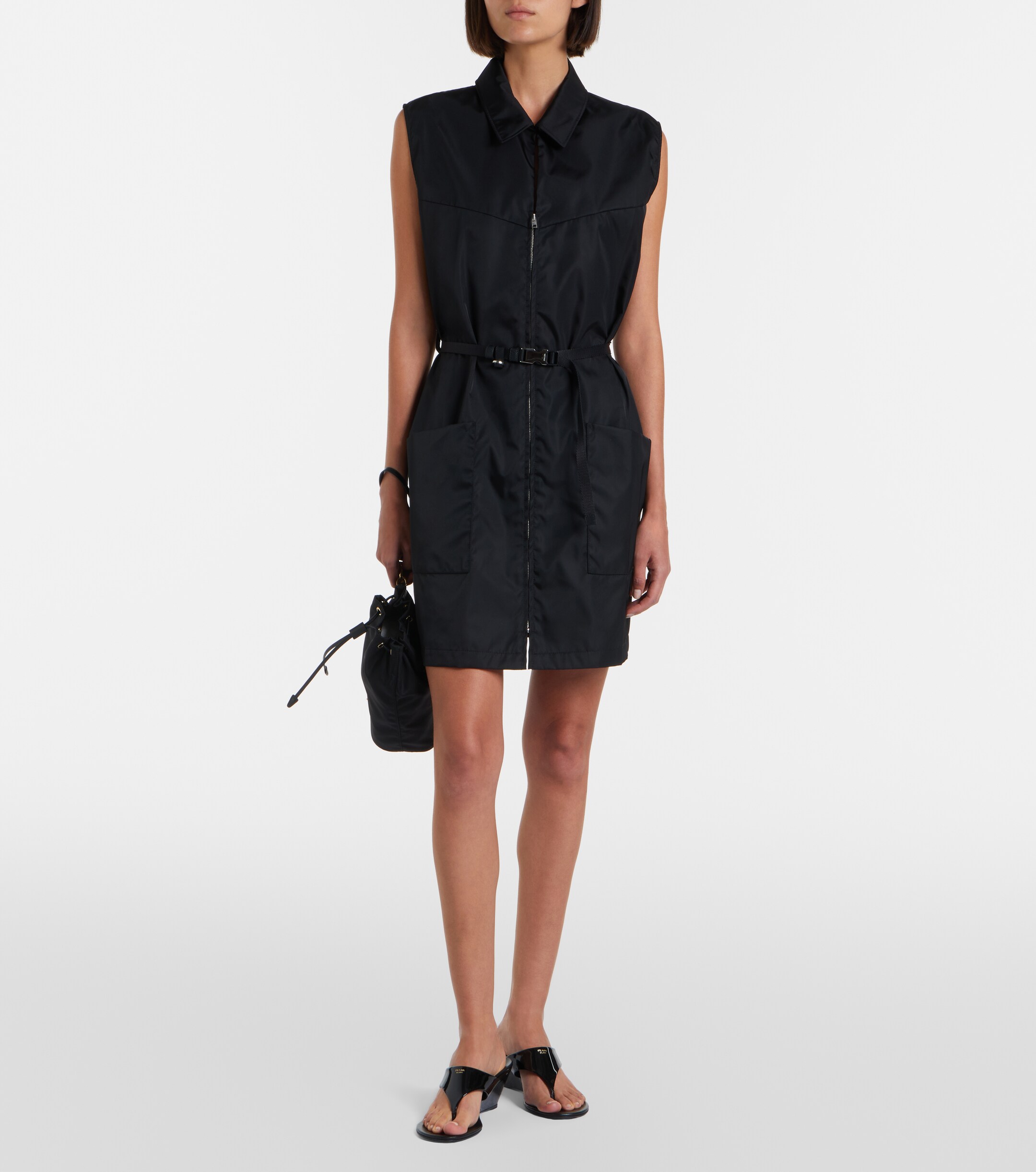 Prada Re-Nylon leather-trimmed bucket bag