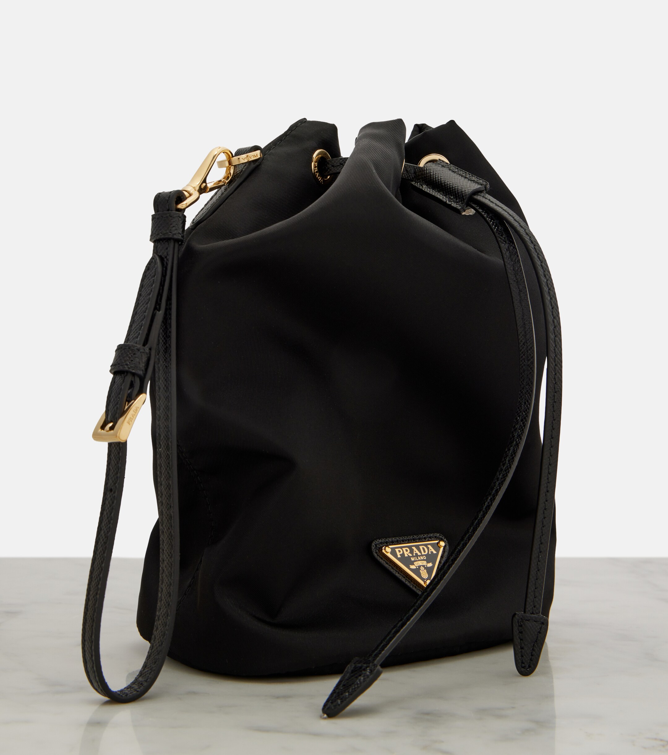 Prada Re-Nylon leather-trimmed bucket bag