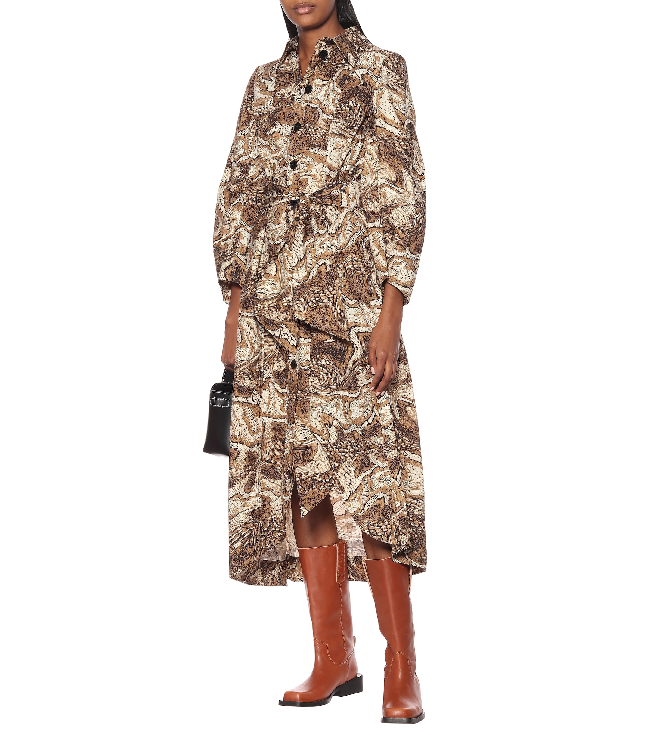 GANNI Printed cotton-poplin dress