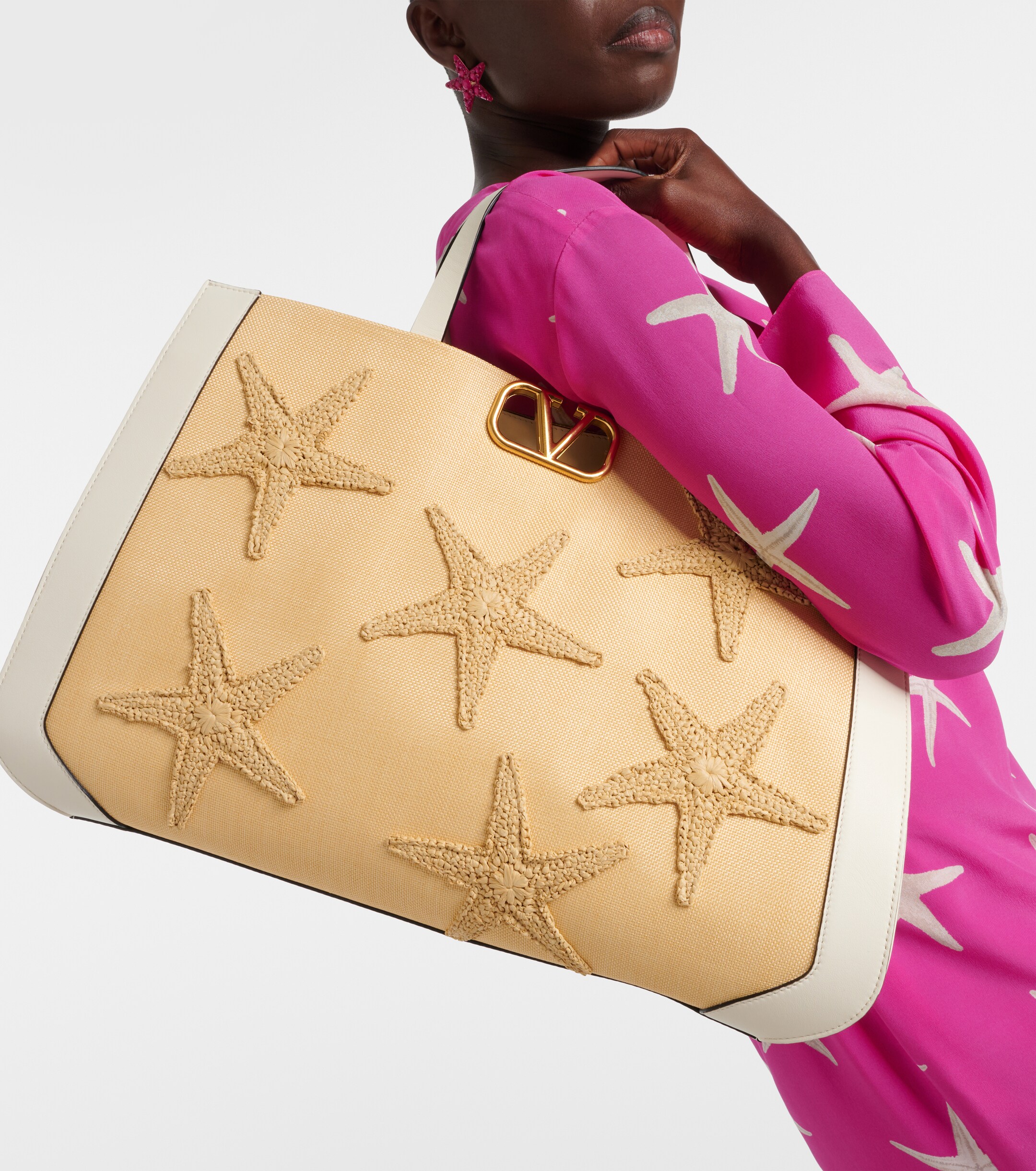 Valentino Garavani VLogo Starfish Large leather-trimmed tote bag thumbnail