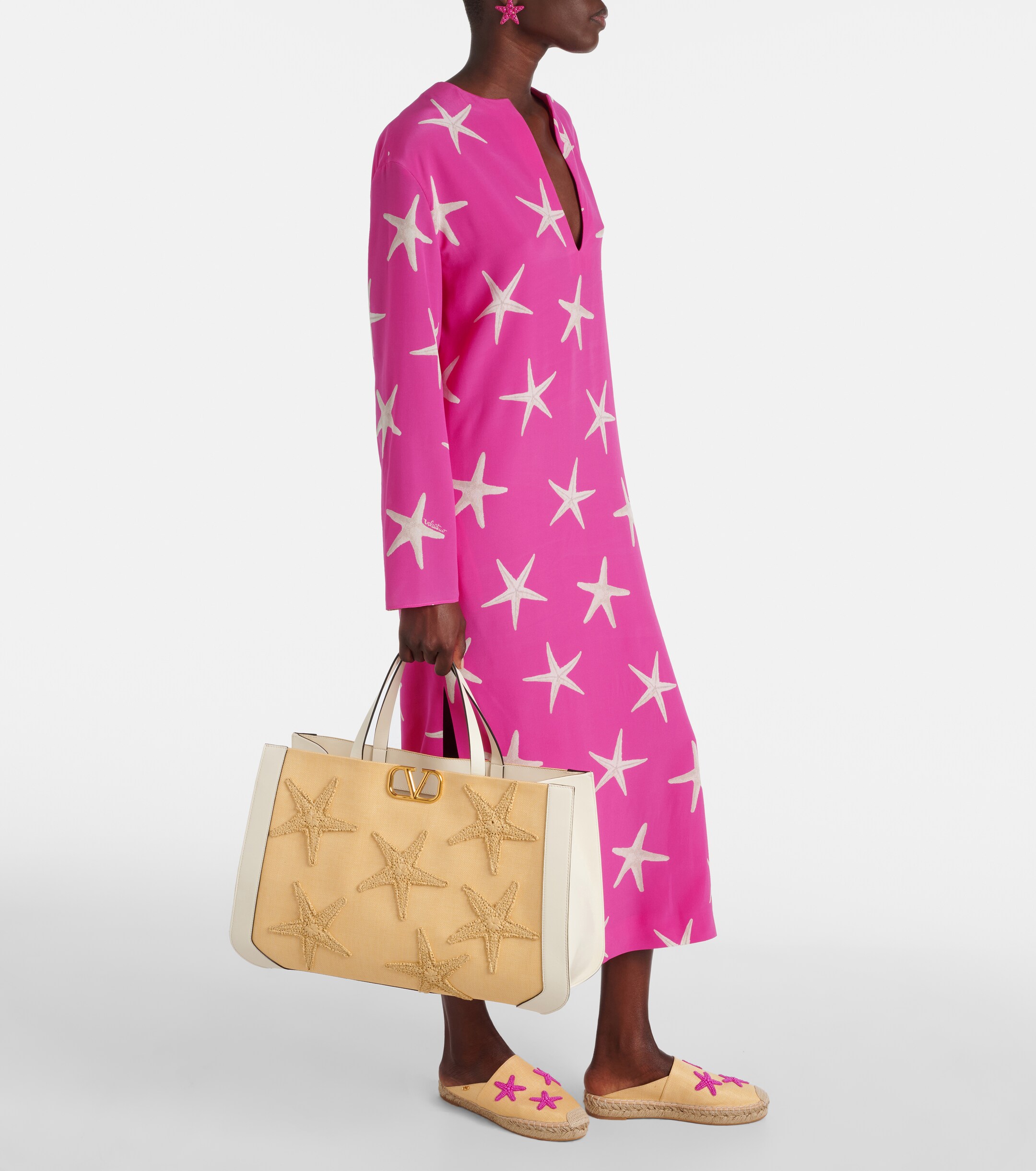 Valentino Garavani VLogo Starfish Large leather-trimmed tote bag thumbnail