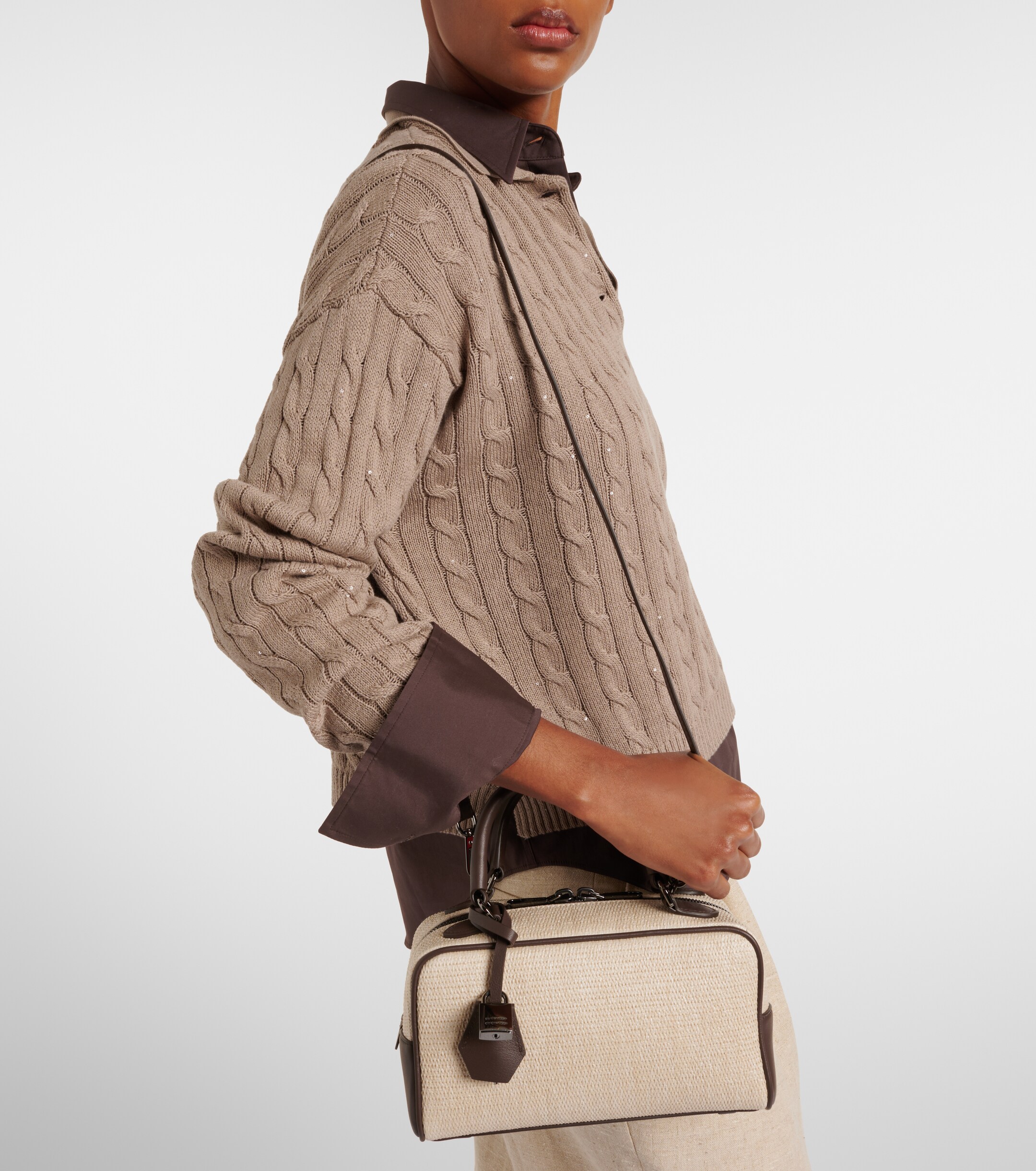 Brunello Cucinelli Leather-trimmed top-handle bag