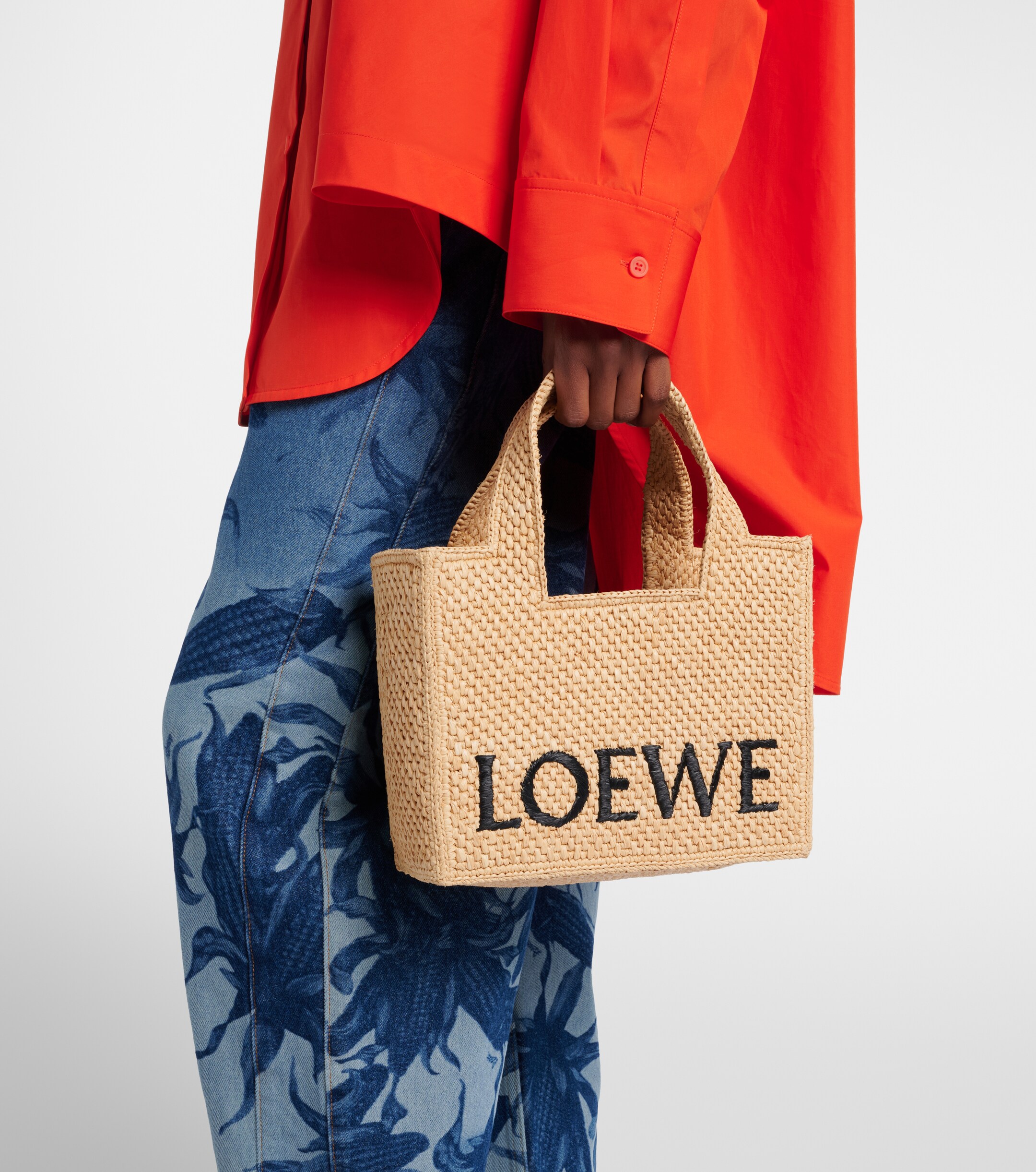 Loewe Paula's Ibiza Small logo raffia top-handle bag