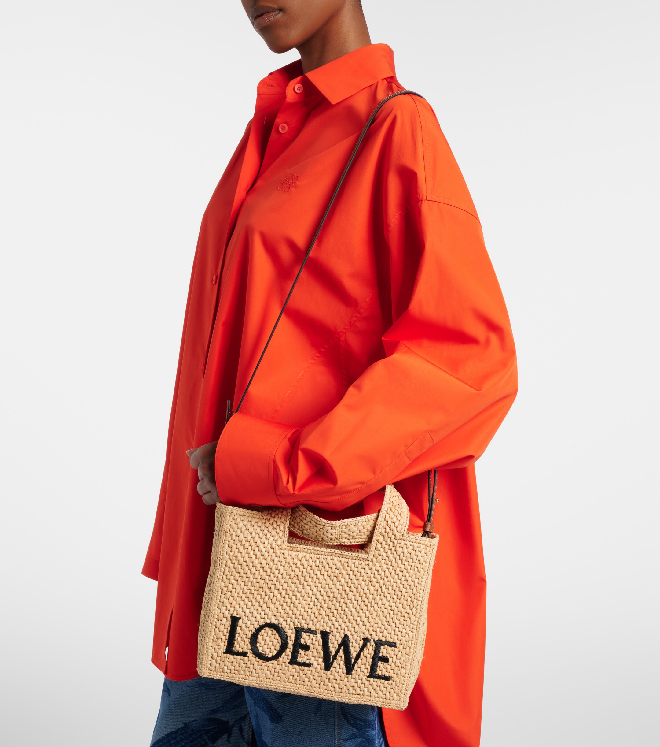Loewe Paula's Ibiza Small logo raffia top-handle bag