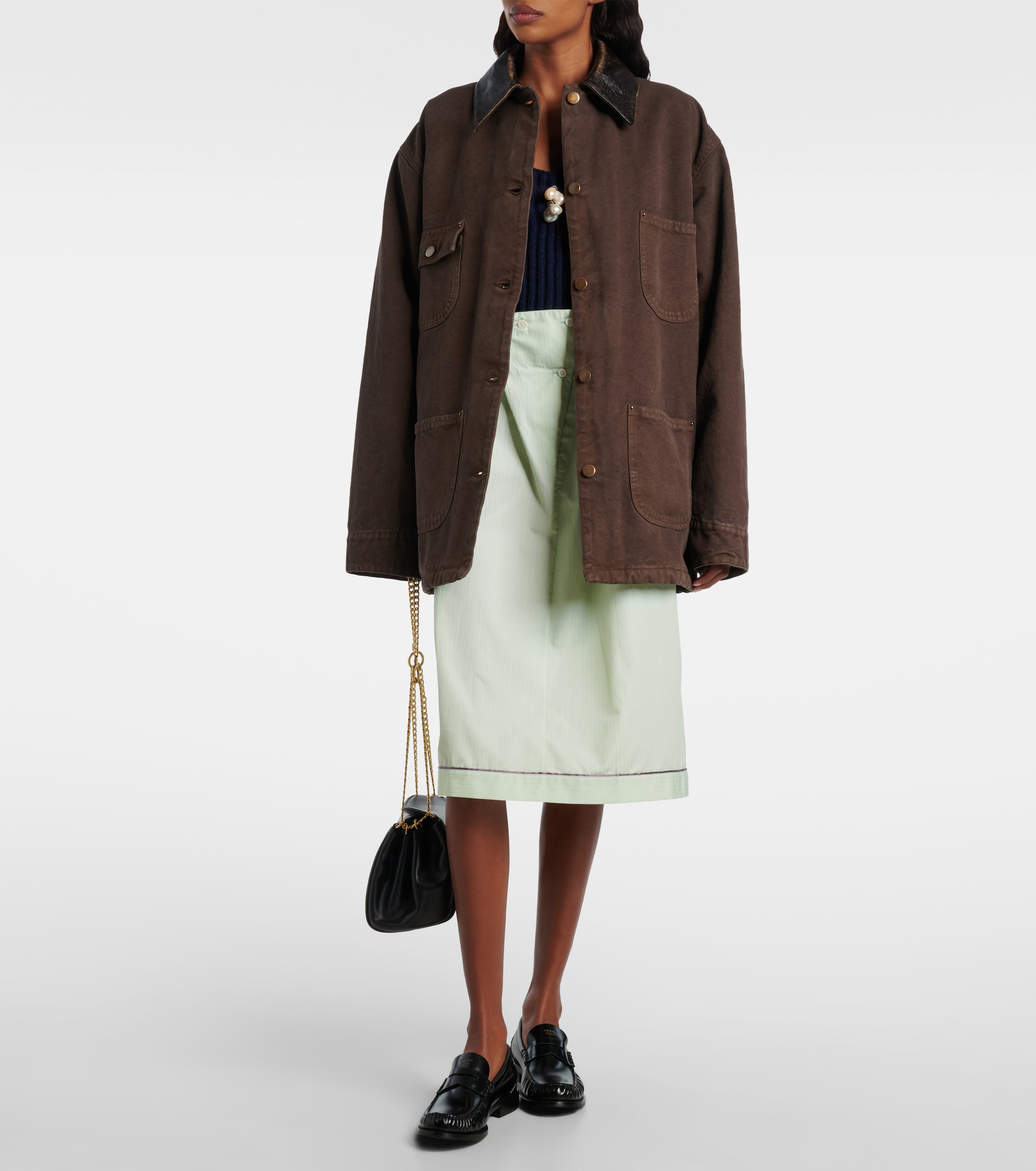 Prada Leather-trimmed cotton canvas field jacket
