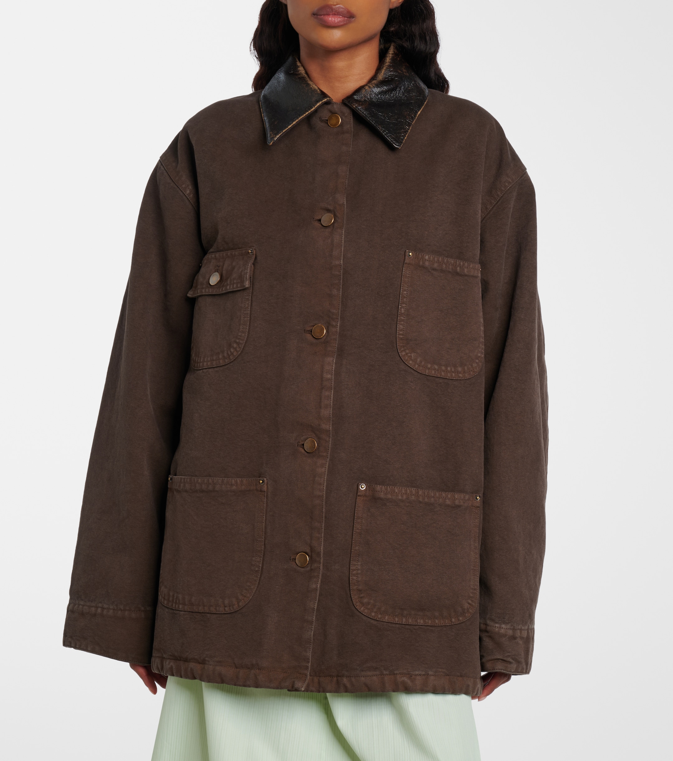 Prada Leather-trimmed cotton canvas field jacket