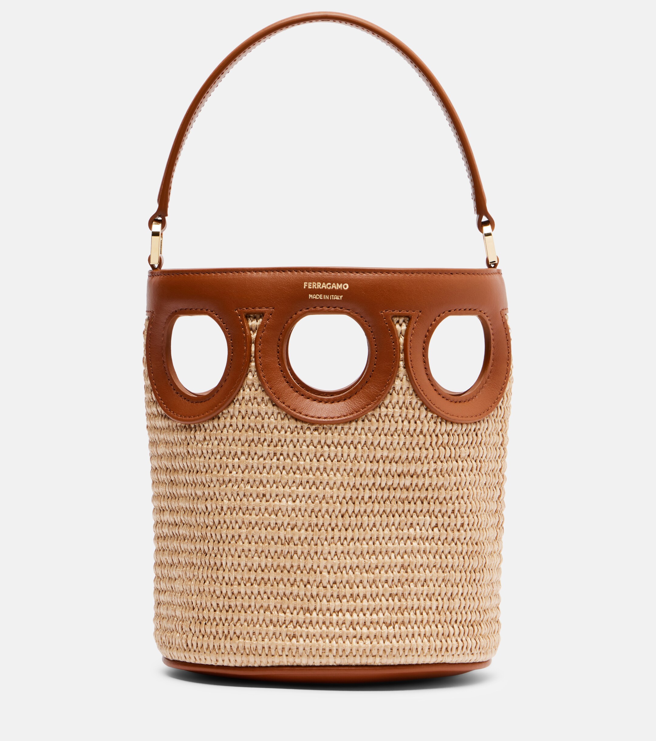 Ferragamo Gancini Small raffia bucket bag