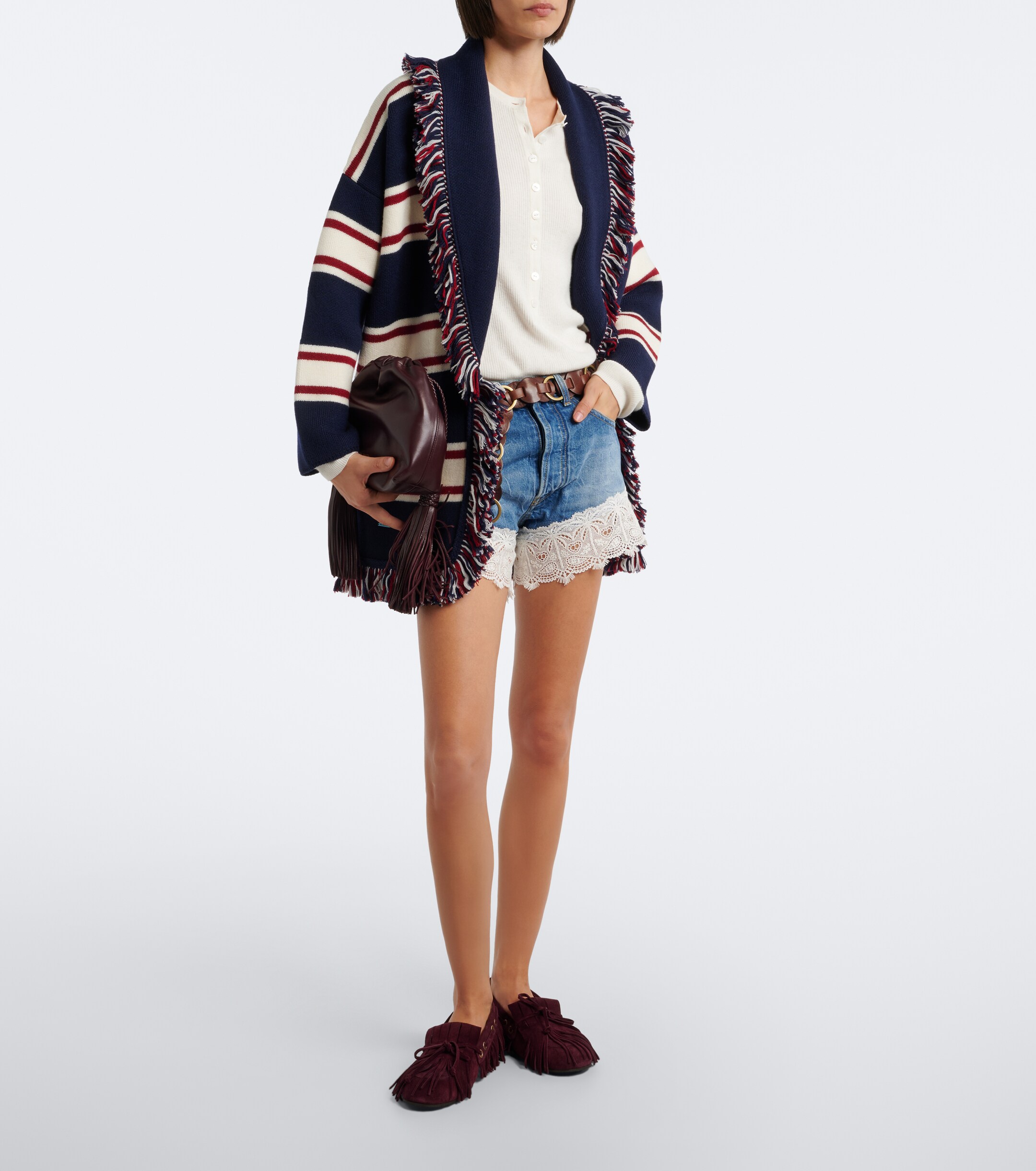 Alanui Alanui Romance lace-trimmed denim shorts