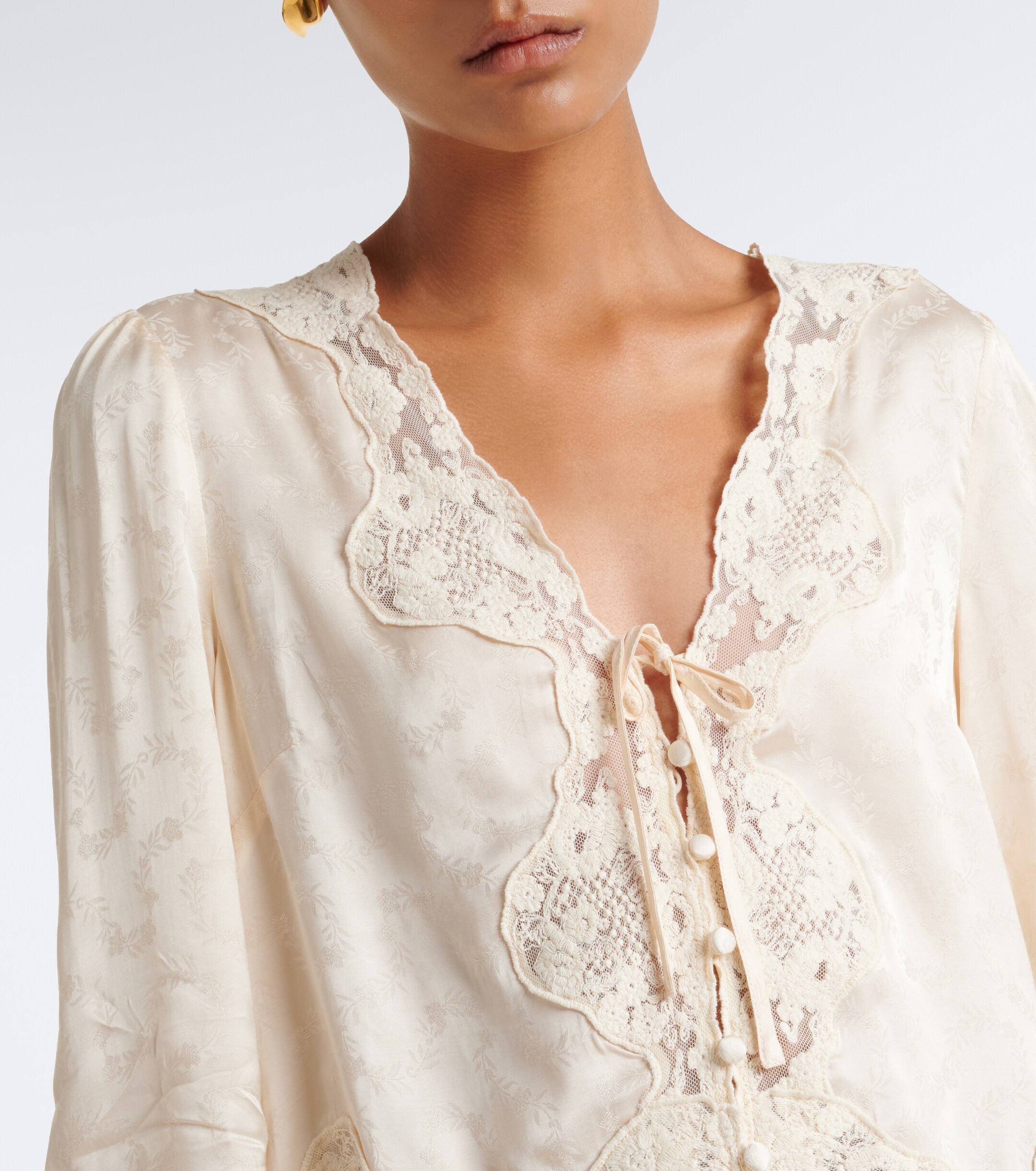 RIXO Rixo Tove embroidered floral satin blouse