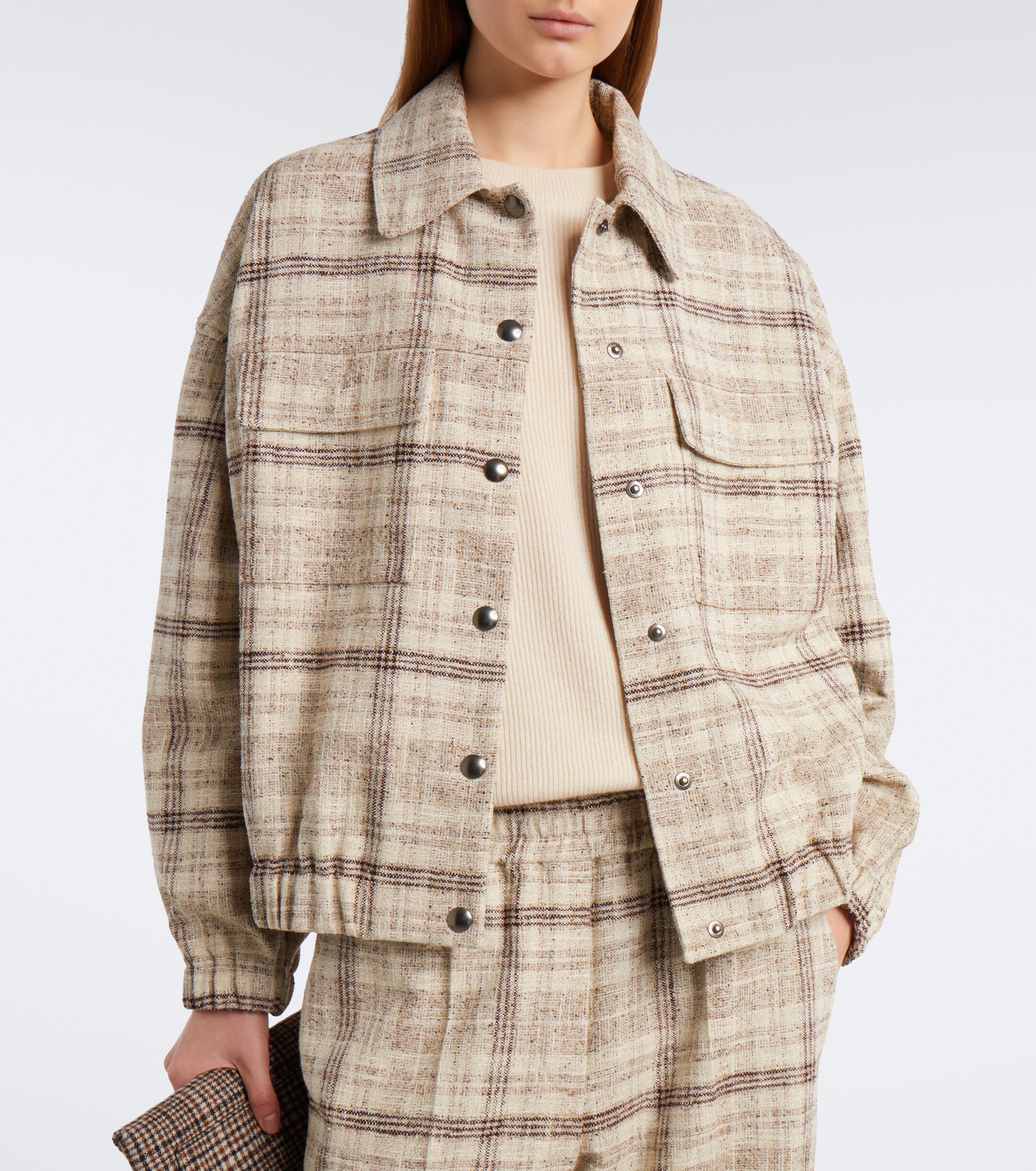 Brunello Cucinelli Brunello Cucinelli Checked cotton, silk, and hemp-blend jacket