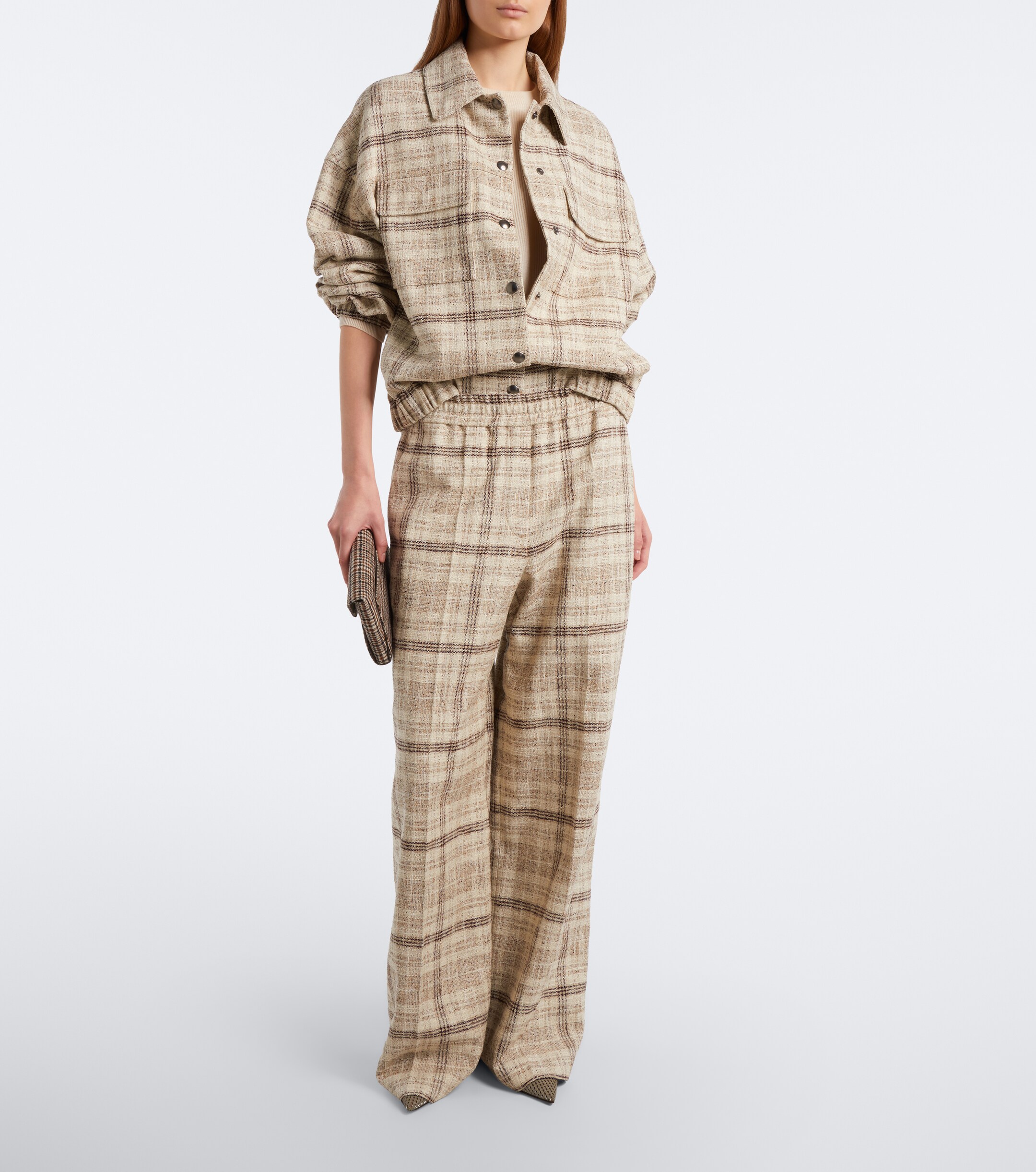 Brunello Cucinelli Brunello Cucinelli Checked cotton, silk, and hemp-blend jacket
