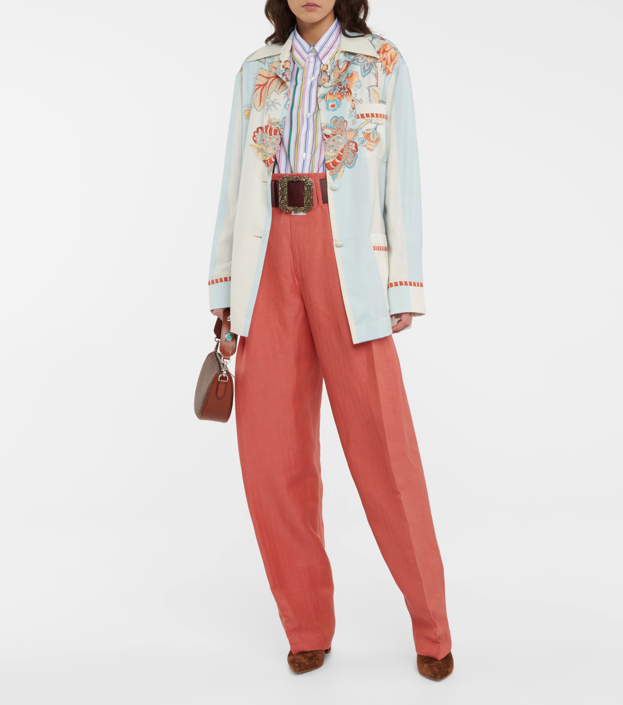 Etro High-rise linen-blend straight pants