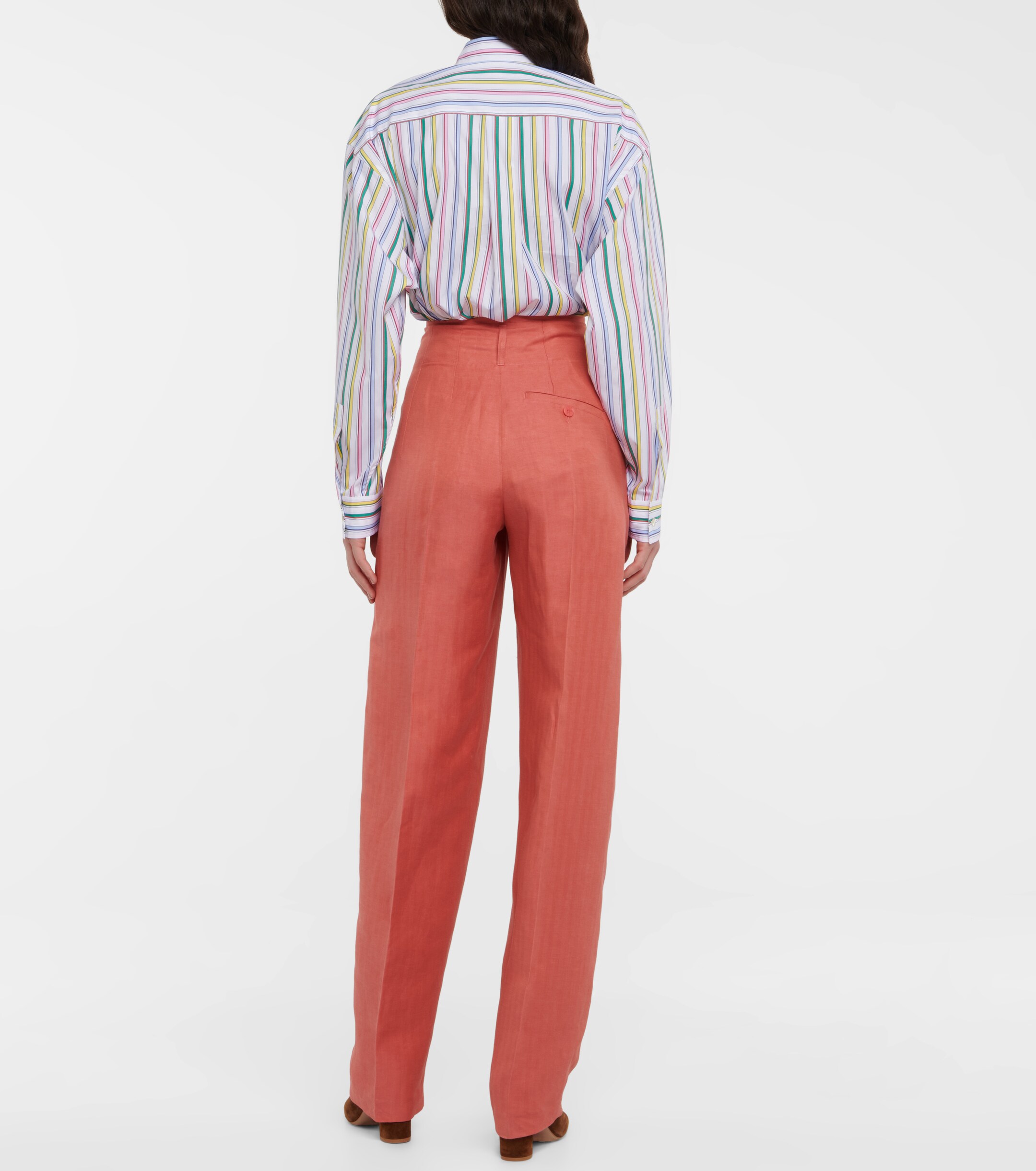 Etro High-rise linen-blend straight pants thumbnail