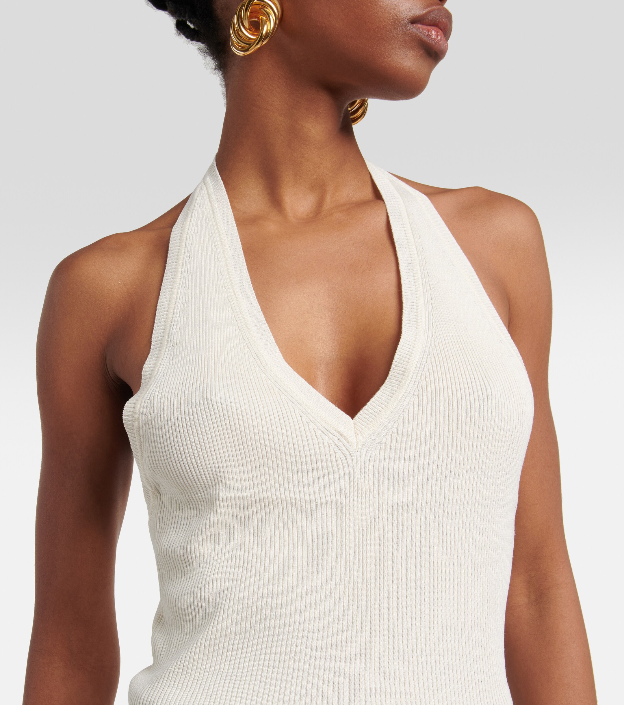 Nili Lotan Ivey ribbed-knit halterneck silk top thumbnail