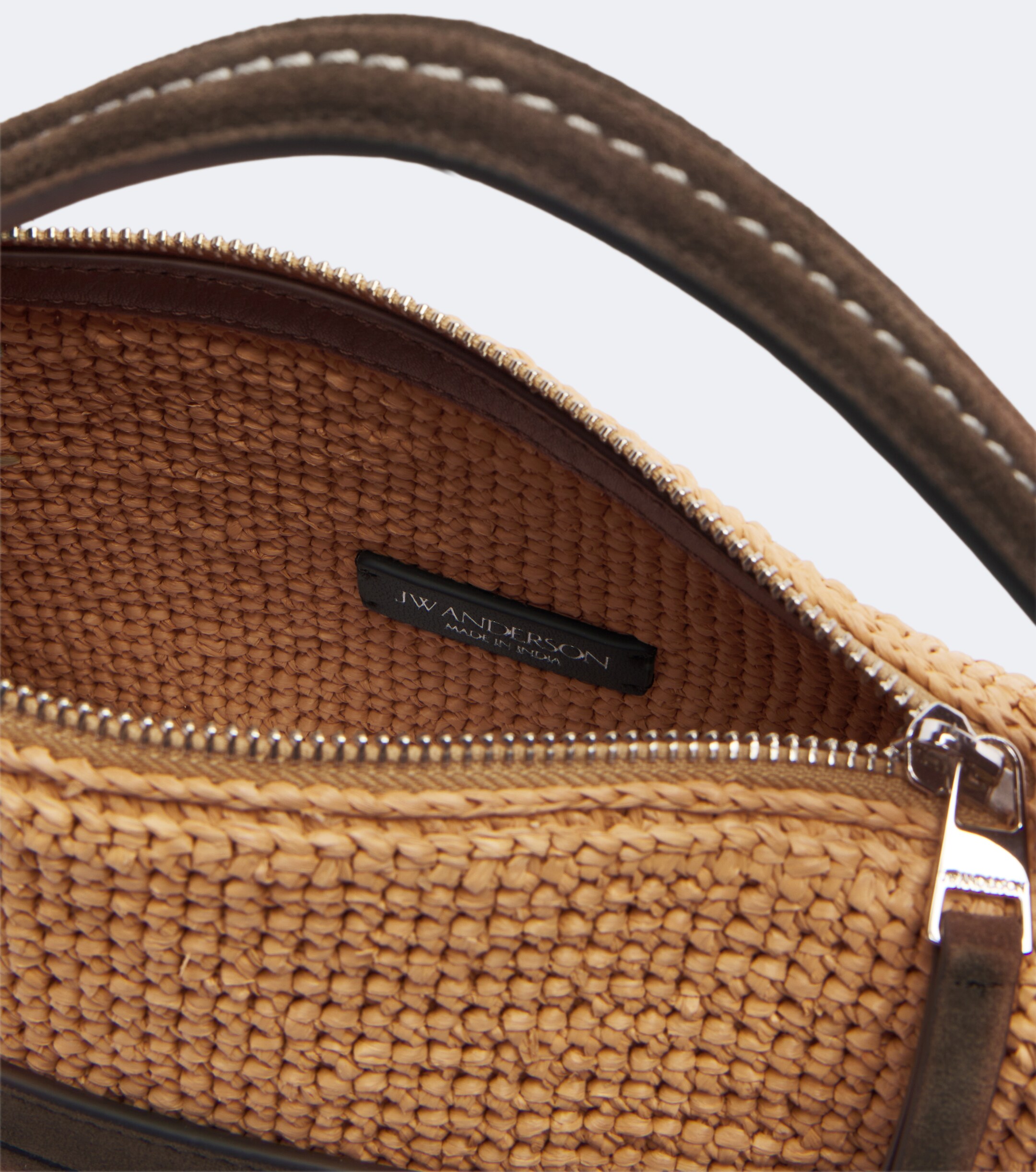 Jw Anderson Loafer Small suede-trimmed raffia top-handle bag