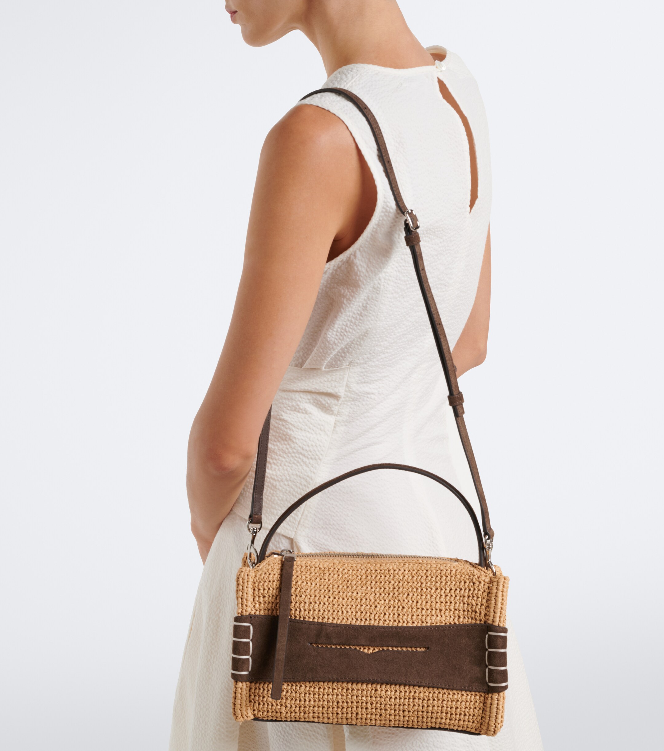 Jw Anderson Loafer Small suede-trimmed raffia top-handle bag