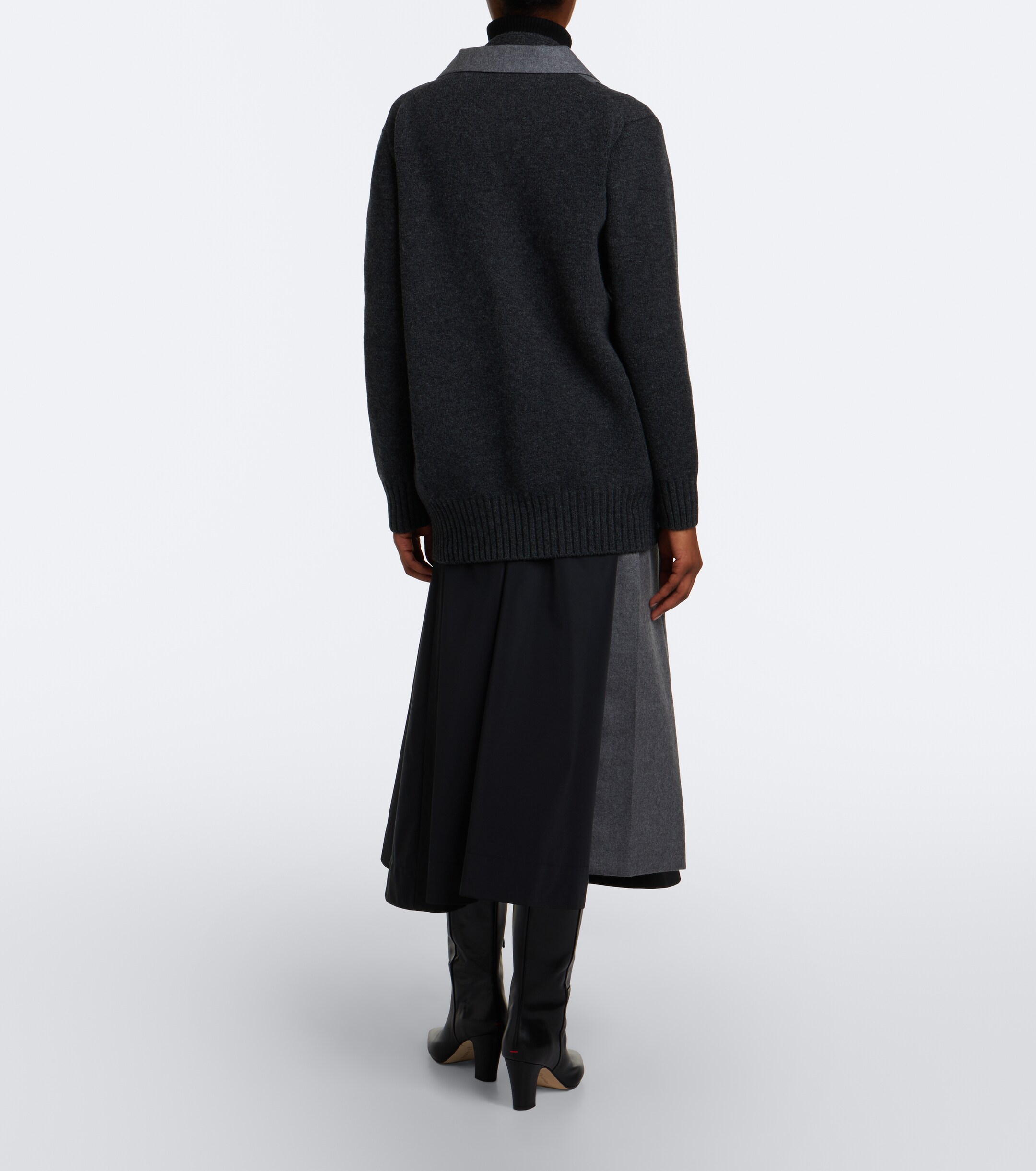 Sacai Sacai Paneled taffeta and wool flannel midi skirt