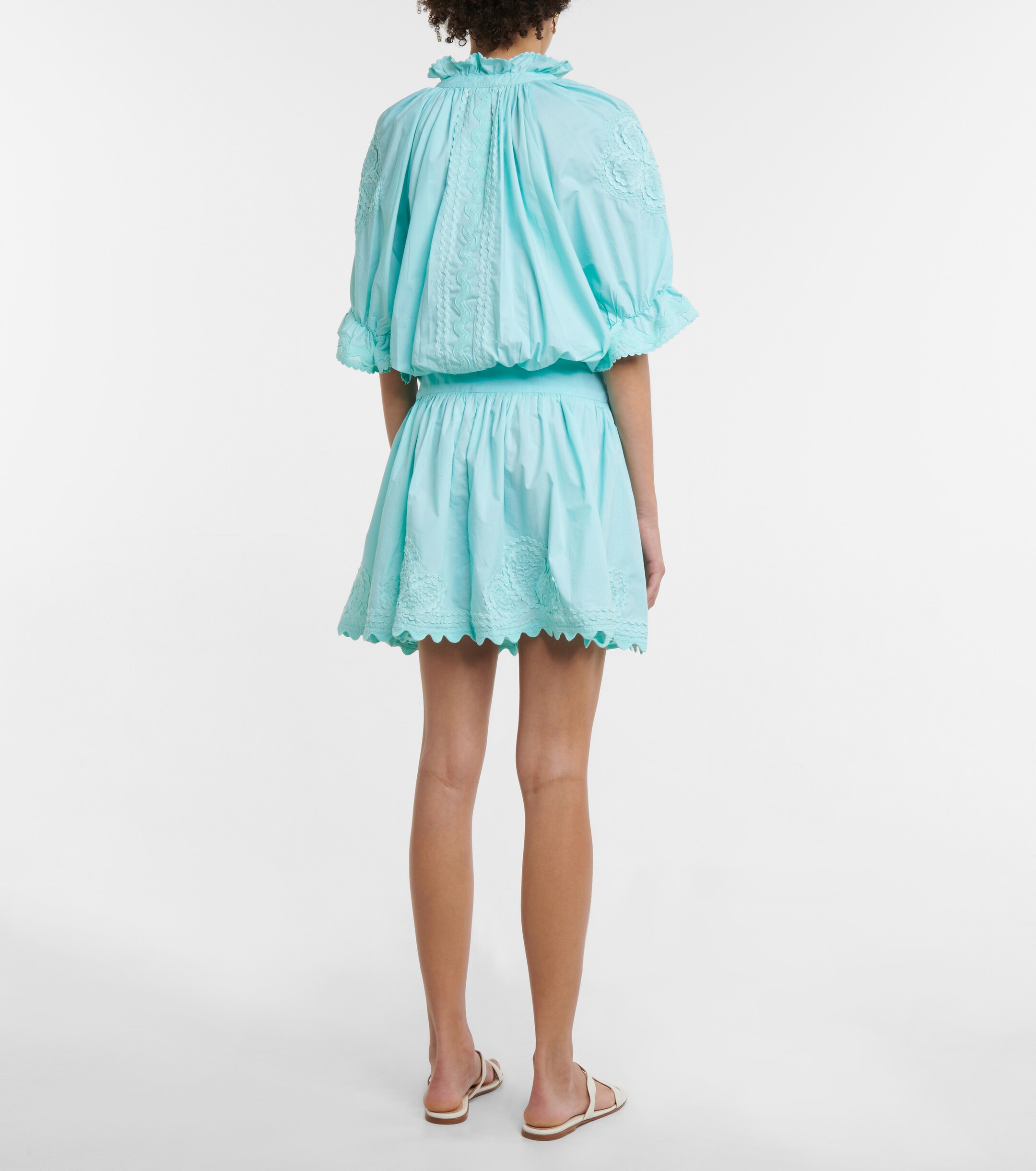 Juliet Dunn Embroidered cotton poplin minidress