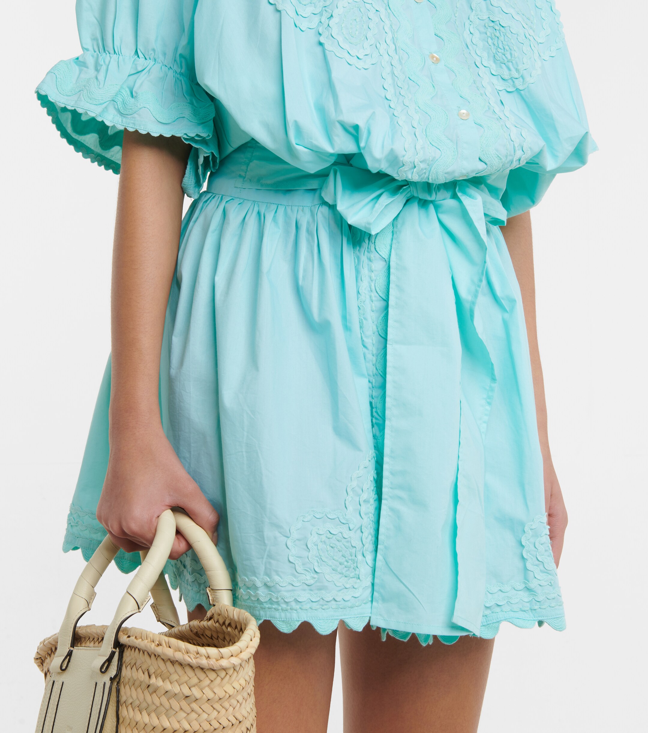 Juliet Dunn Embroidered cotton poplin minidress