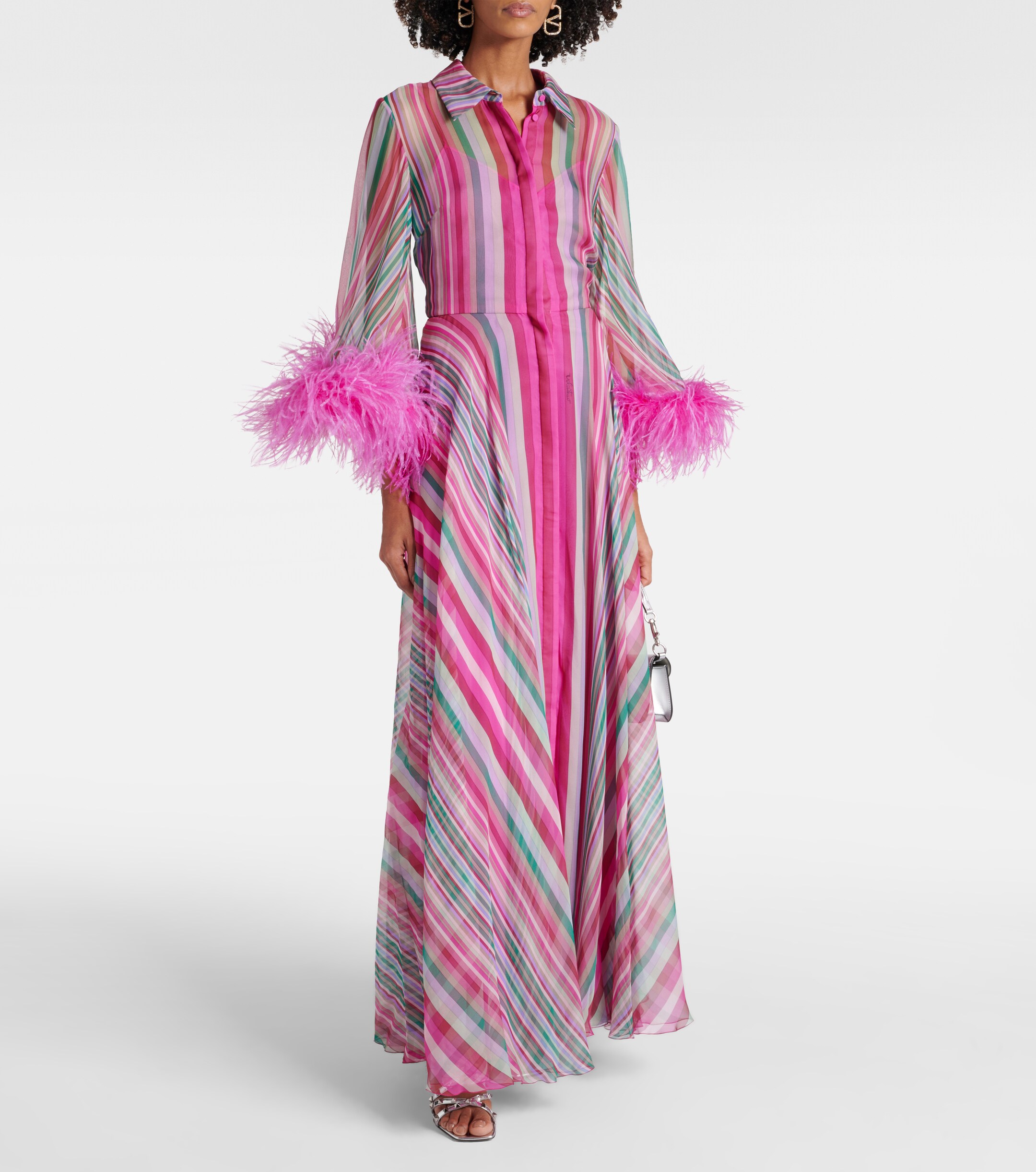 Valentino Feather-trimmed silk chiffon gown
