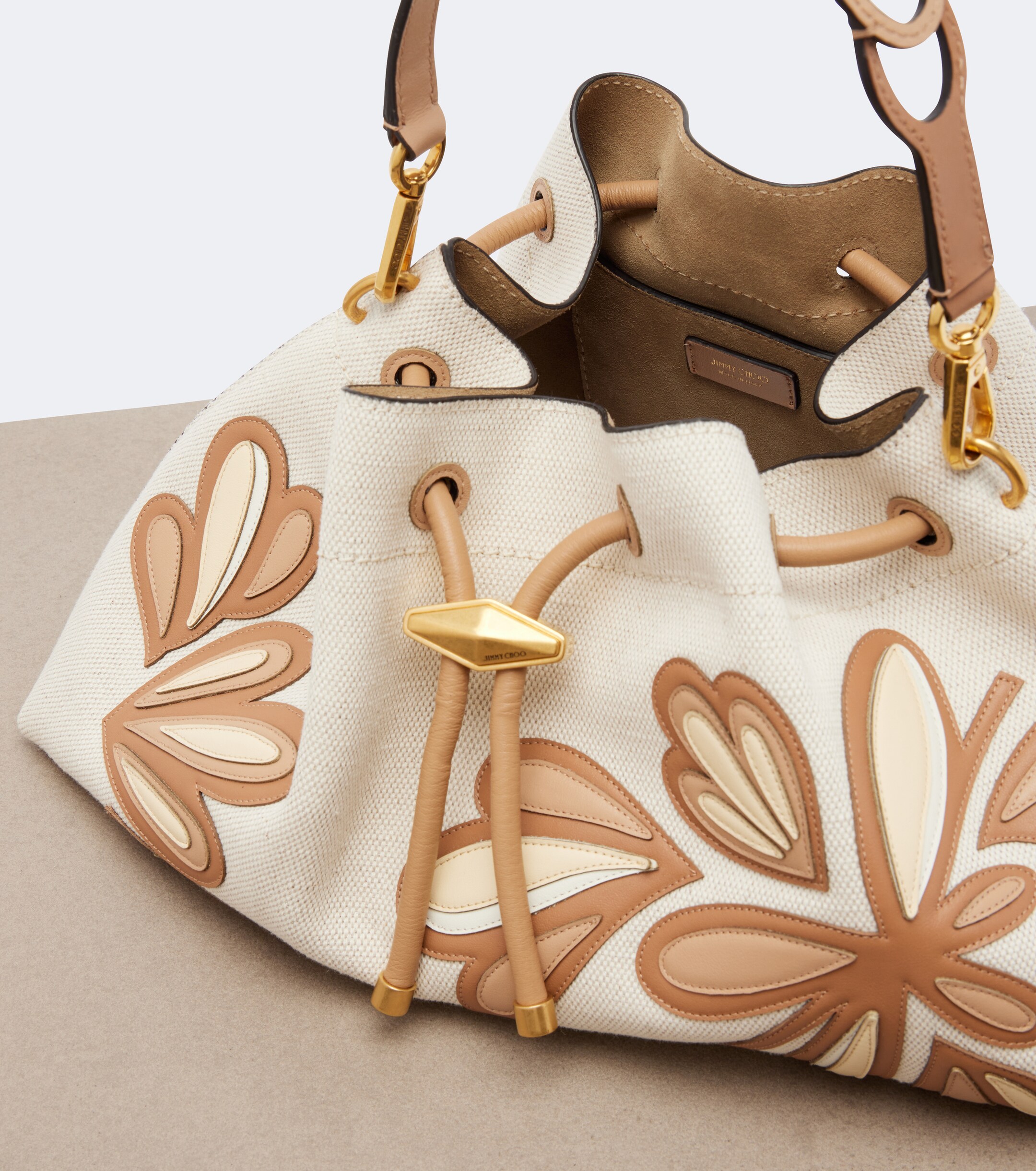 JIMMY CHOO Cinch Medium leather-trimmed bucket bag