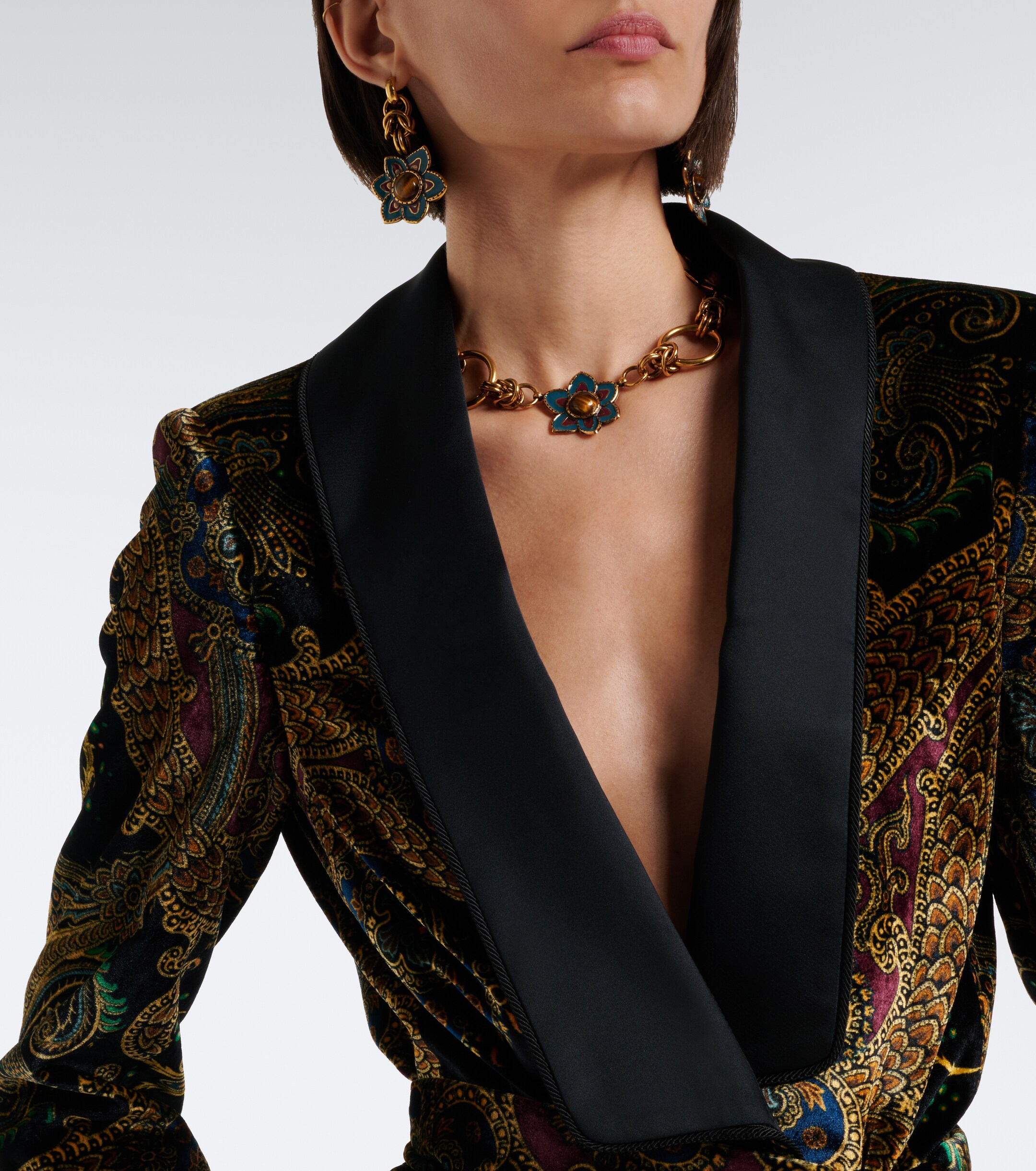 Etro Etro Belted paisley satin-trimmed velvet blazer