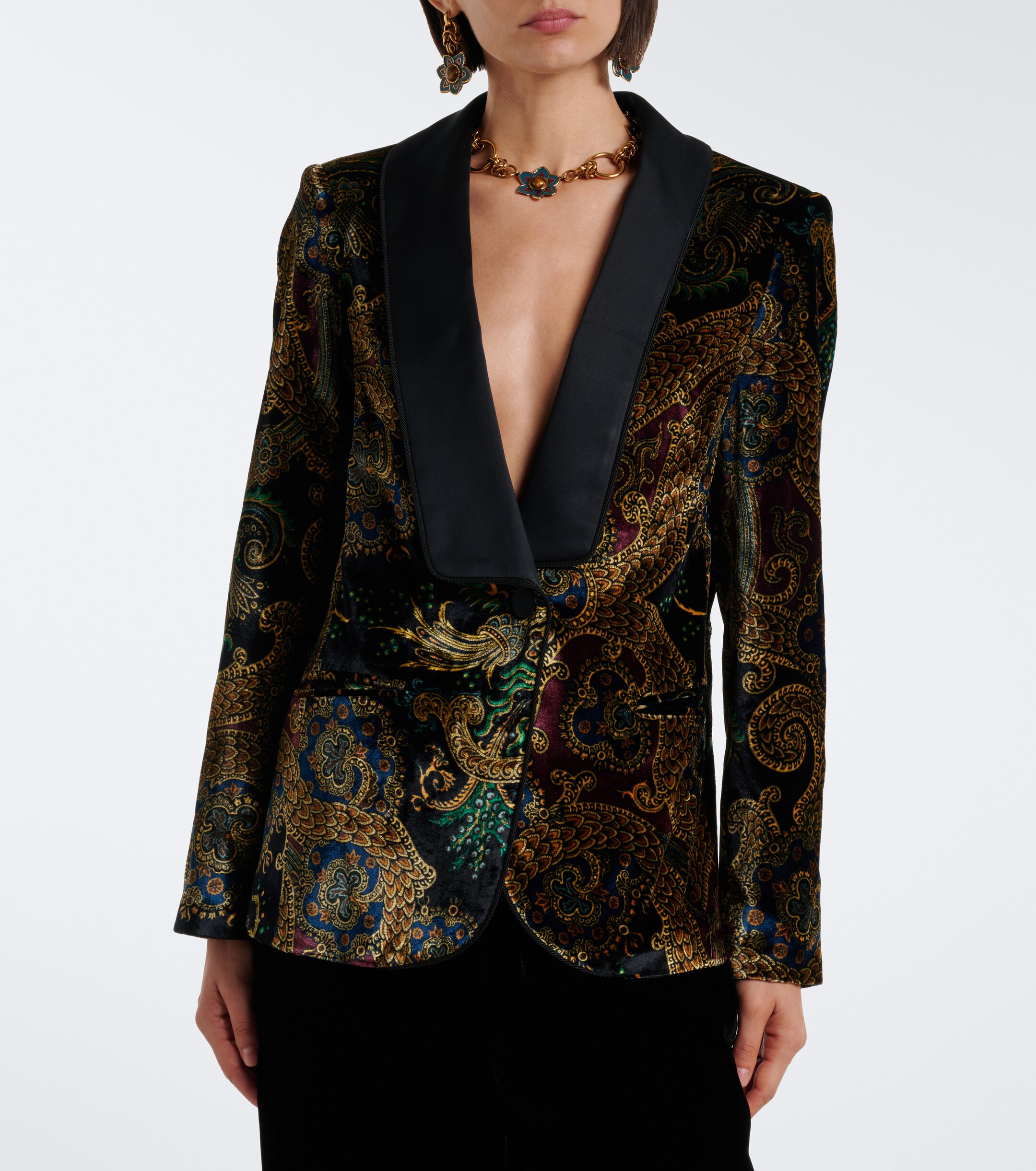 Etro Etro Belted paisley satin-trimmed velvet blazer