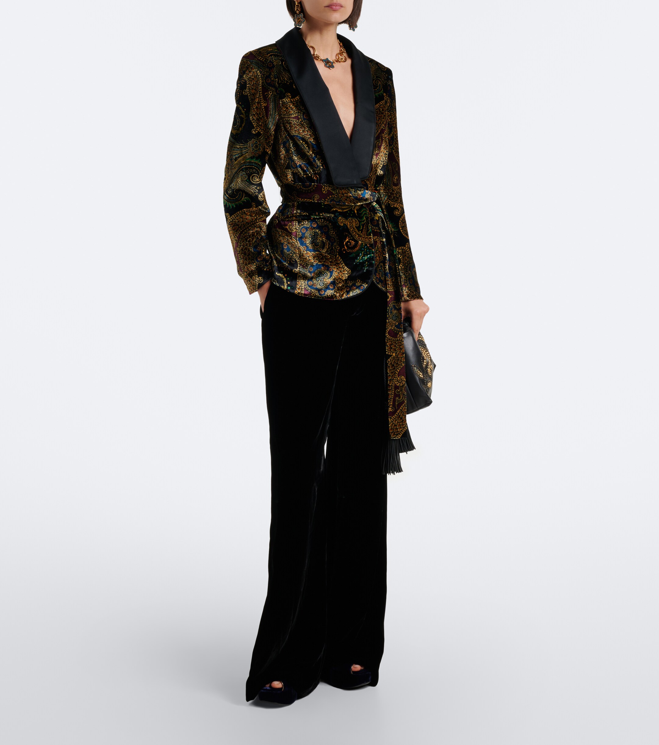 Etro Etro Belted paisley satin-trimmed velvet blazer