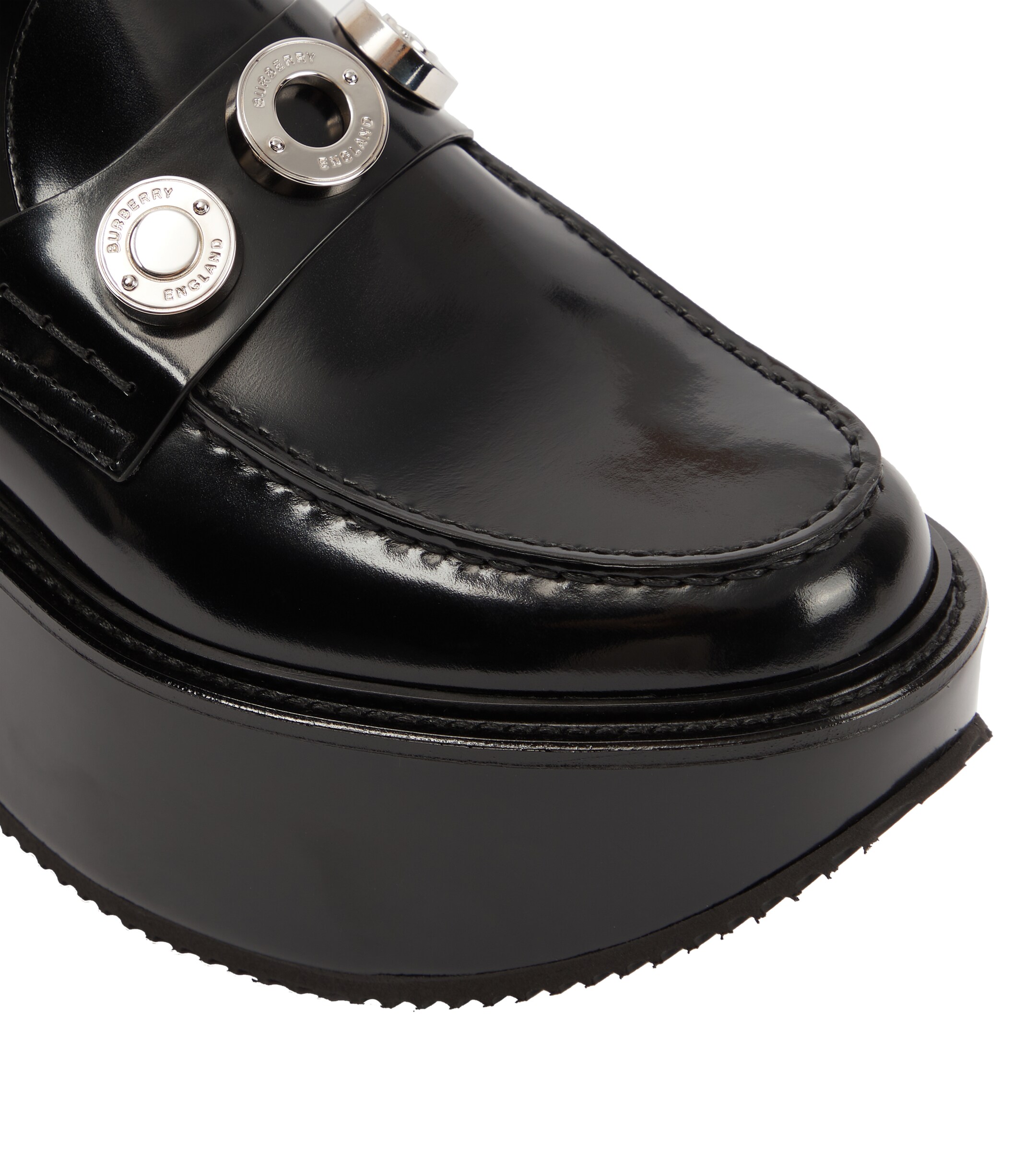 Burberry Black Patent Loafers with Silver Accents Burberry Patent Leather Studded Accents Loafers - Black  main image 2