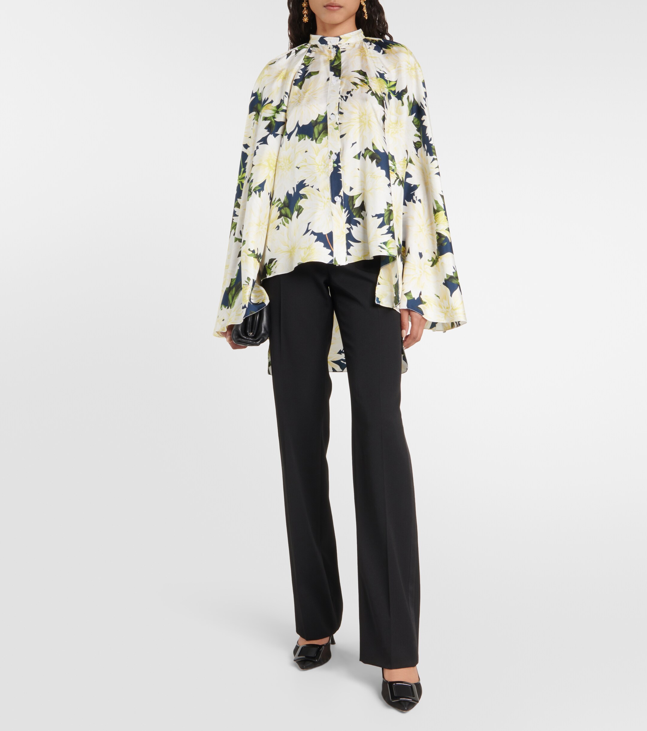 Oscar de la Renta Floral cotton-blend blouse