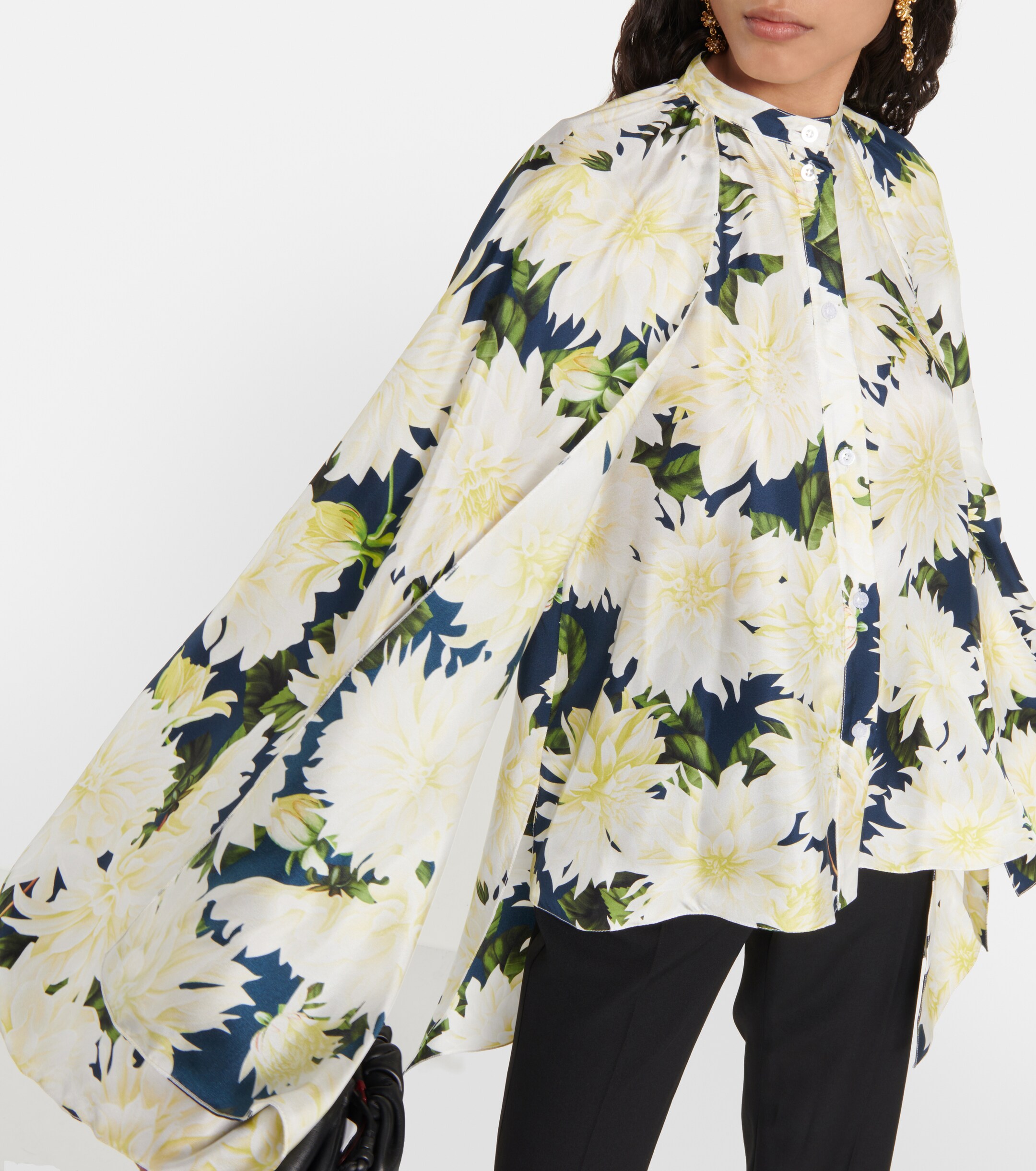 Oscar de la Renta Floral cotton-blend blouse