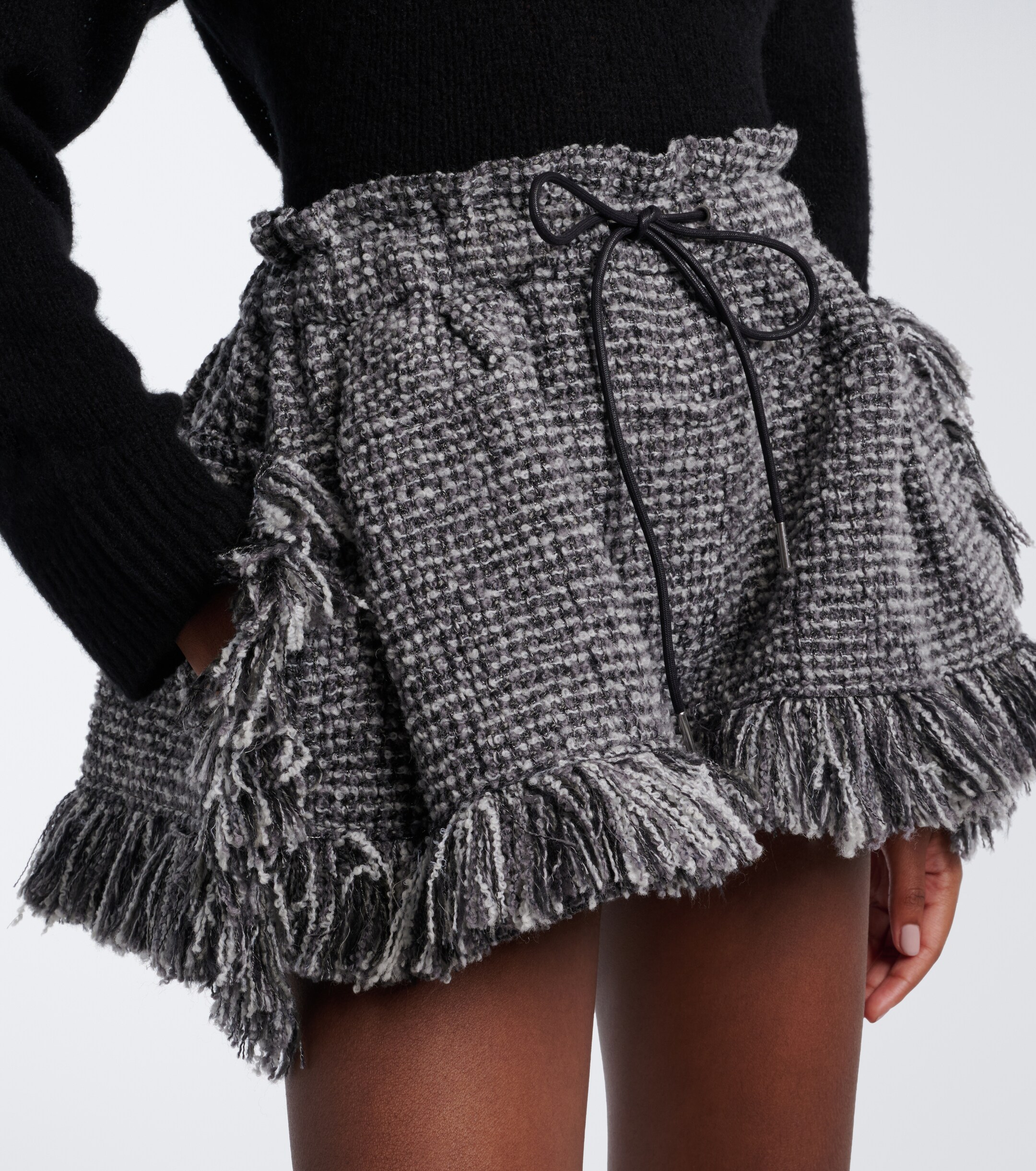 Sacai Sacai Fringed wool-blend tweed shorts